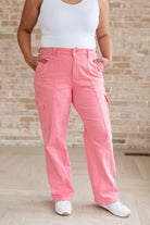 Peggy High Rise Cargo Straight Jeans in Pink    Denim Ave Shops- Tilden Co.