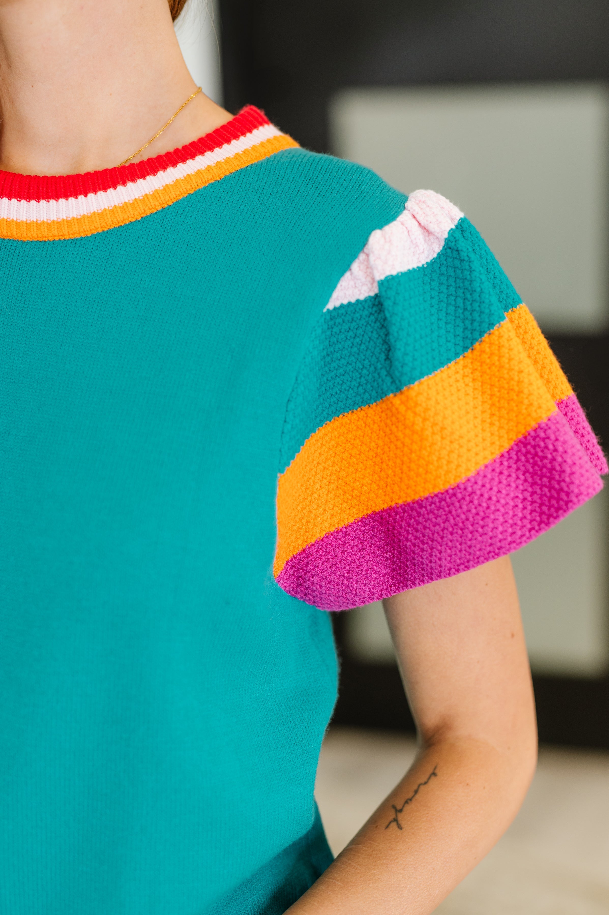 Perfect Playlist Color Block Sleeve Top T-Shirt Ave Shops- Tilden Co.