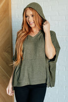 Perfectly Poised Hooded Poncho in Olive Layers Ave Shops- Tilden Co.