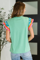 Petals & Poise Floral Flutter Sleeve Top in Green Womens Ave Shops- Tilden Co.