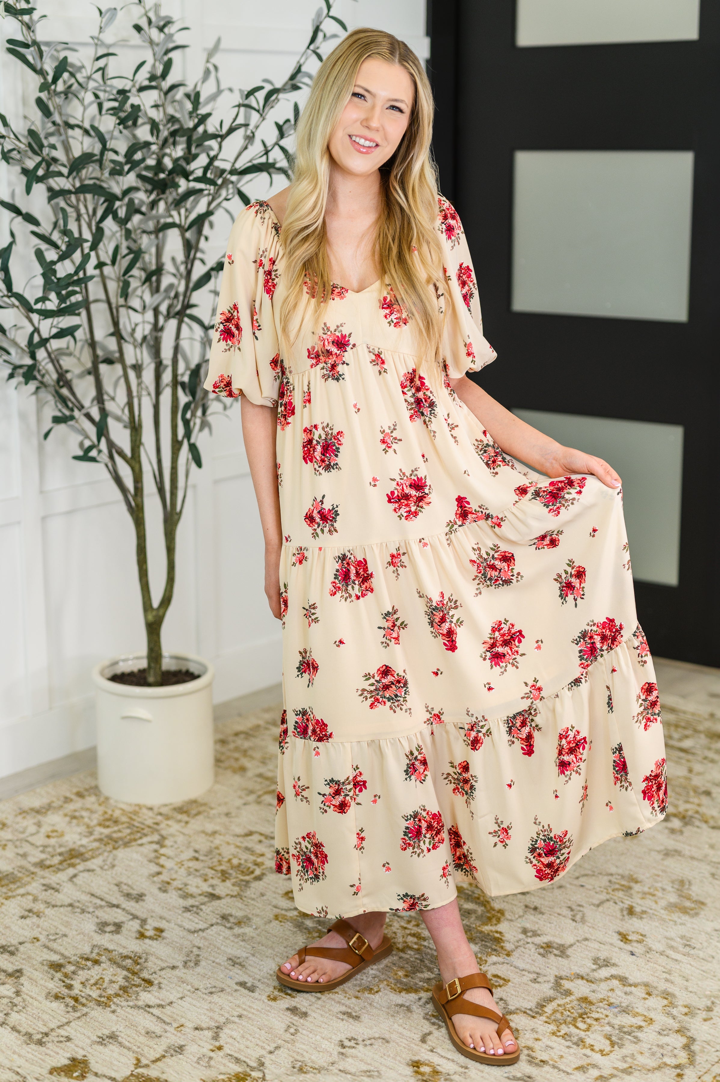 Petals & Postcards Balloon Sleeve Dress Knee Length Dress Ave Shops- Tilden Co.