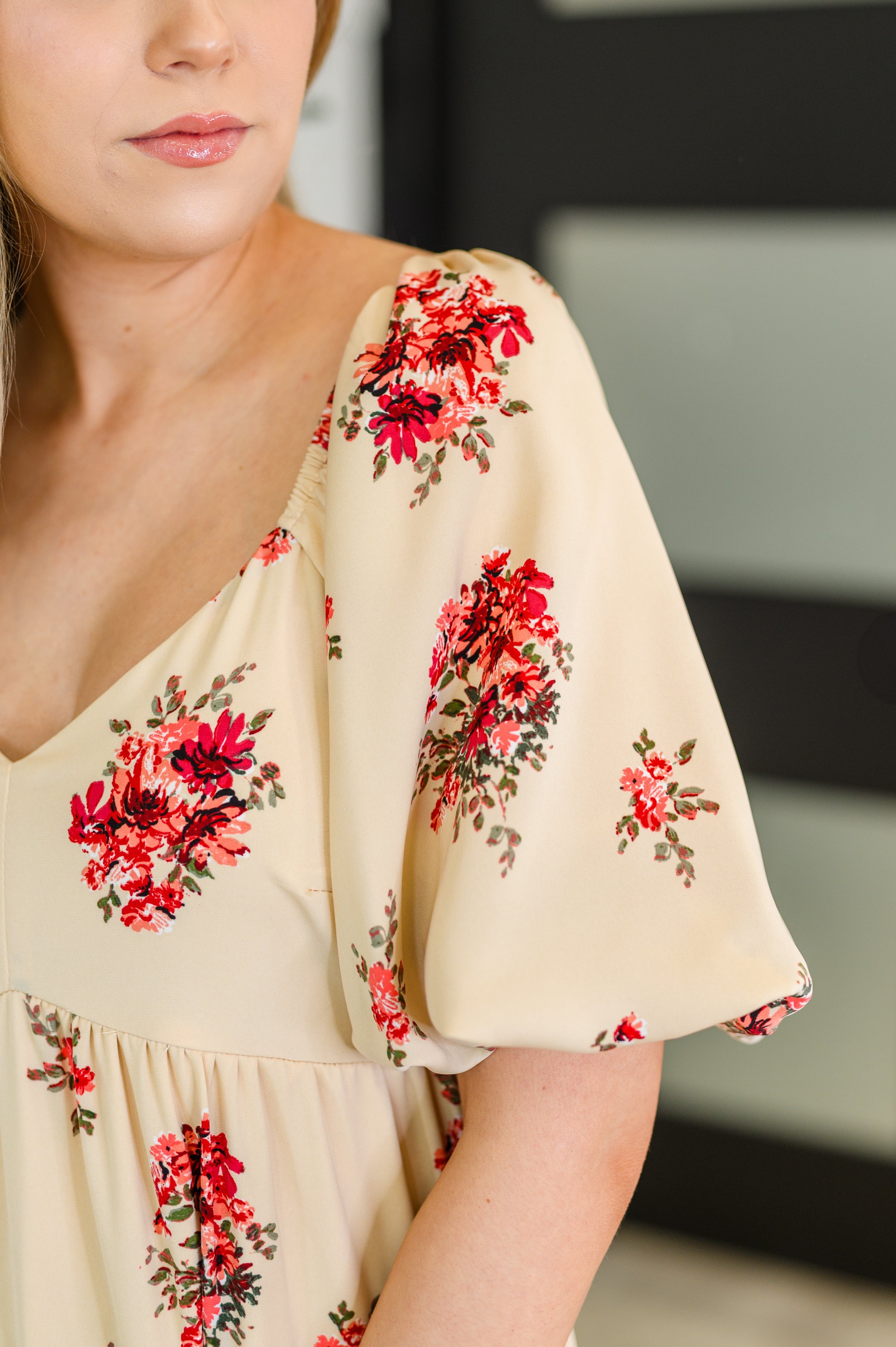 Petals & Postcards Balloon Sleeve Dress Knee Length Dress Ave Shops- Tilden Co.