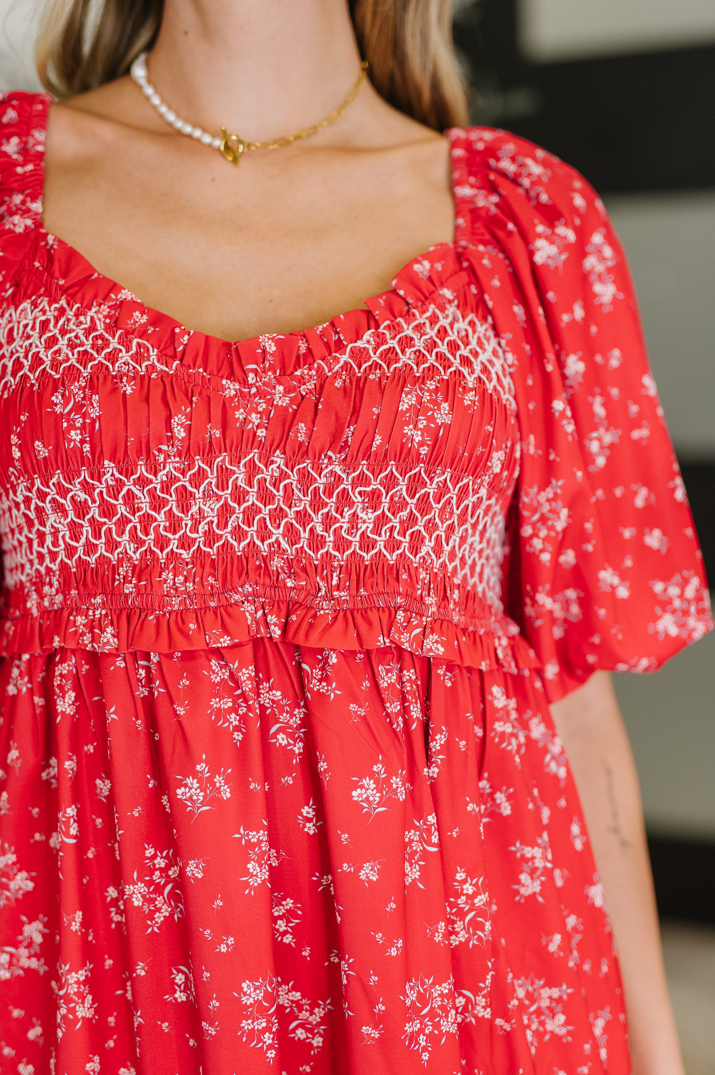 Petals & Promises V-Neck Dress in Red Multi Womens Ave Shops- Tilden Co.