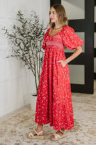 Petals & Promises V-Neck Dress in Red Multi Womens Ave Shops- Tilden Co.
