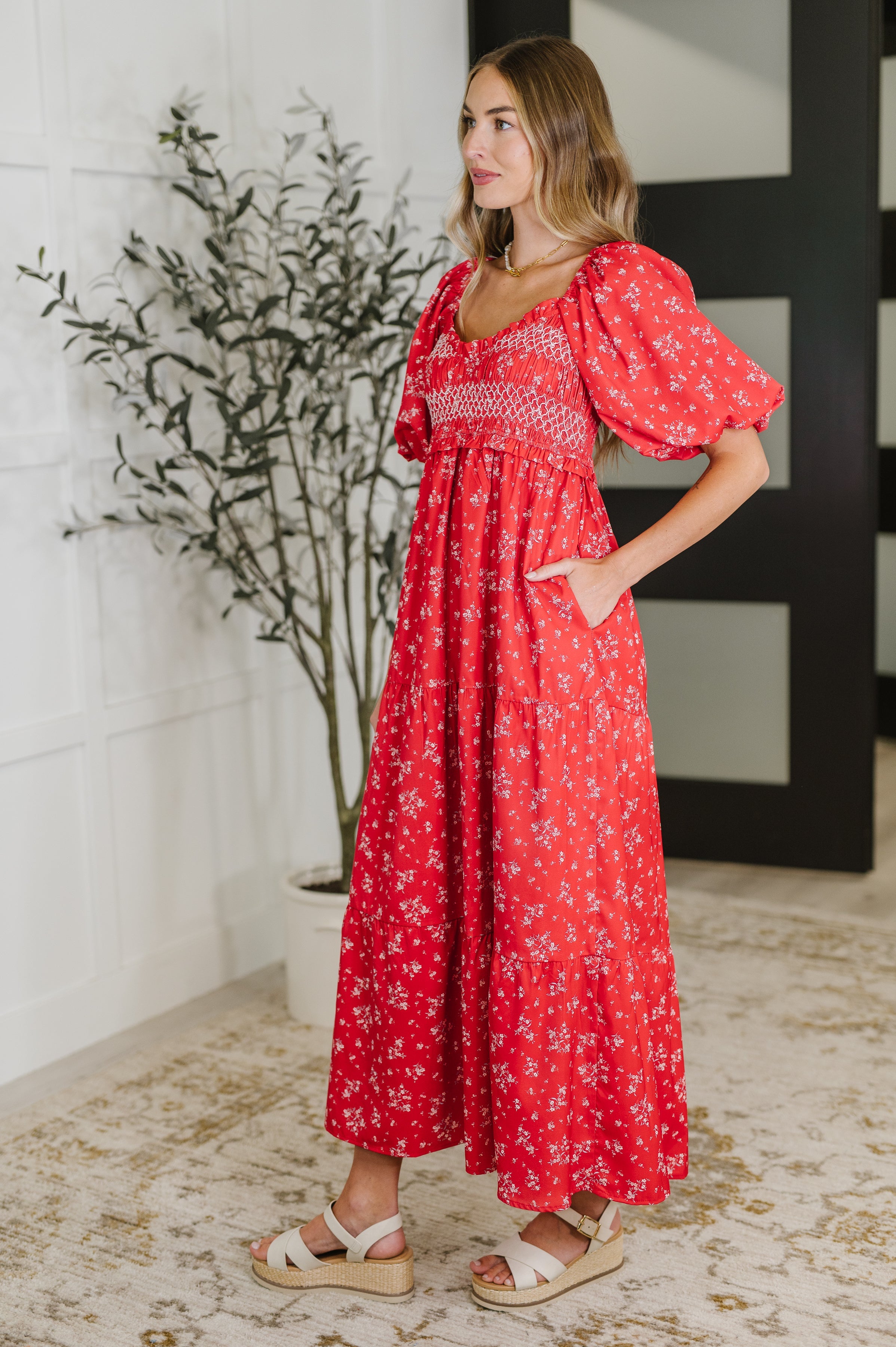 Petals & Promises V-Neck Dress in Red Multi Womens Ave Shops- Tilden Co.