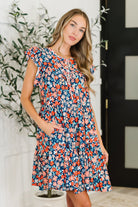 Petal to the Metal Flutter Sleeve Dress in Navy/Coral Womens Ave Shops- Tilden Co.