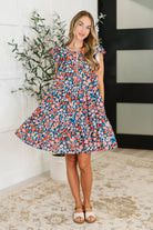 Petal to the Metal Flutter Sleeve Dress in Navy/Coral Womens Ave Shops- Tilden Co.