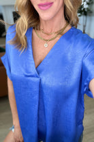 Pleat Front V-Neck Top in Royal Blue    Tops Ave Shops- Tilden Co.