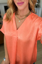 Pleat Front V-Neck Top in Persimmon    Tops Ave Shops- Tilden Co.