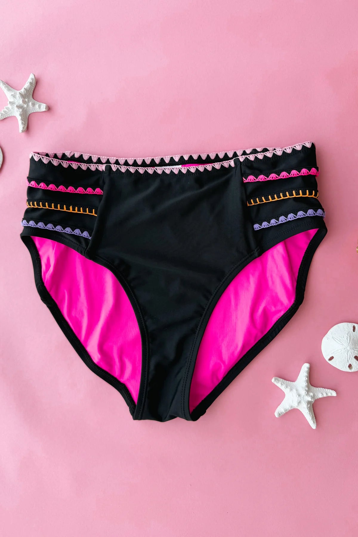Black Embroidered Swim Bottoms Swim Bottom Mack and Mal- Tilden Co.