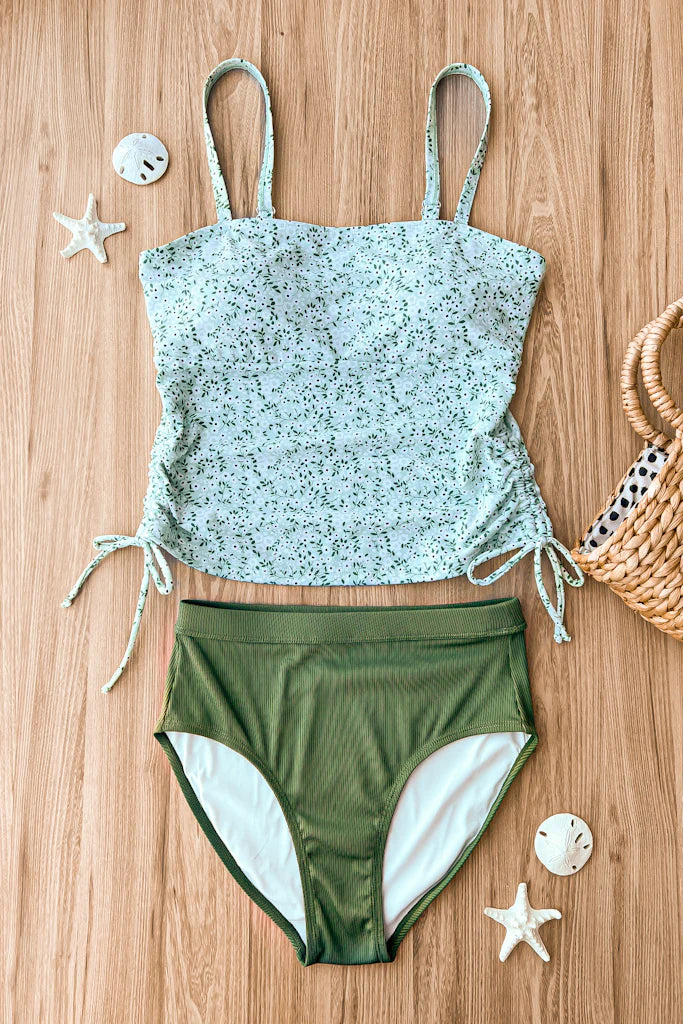 Mint Floral Swim Tankini Swim Crop Top Mack and Mal- Tilden Co.