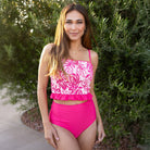 Smocked Mini Ruffle Tankini Top Pink Palm / XXS Pink Palm XXS Swim Top Janela Bay- Tilden Co.