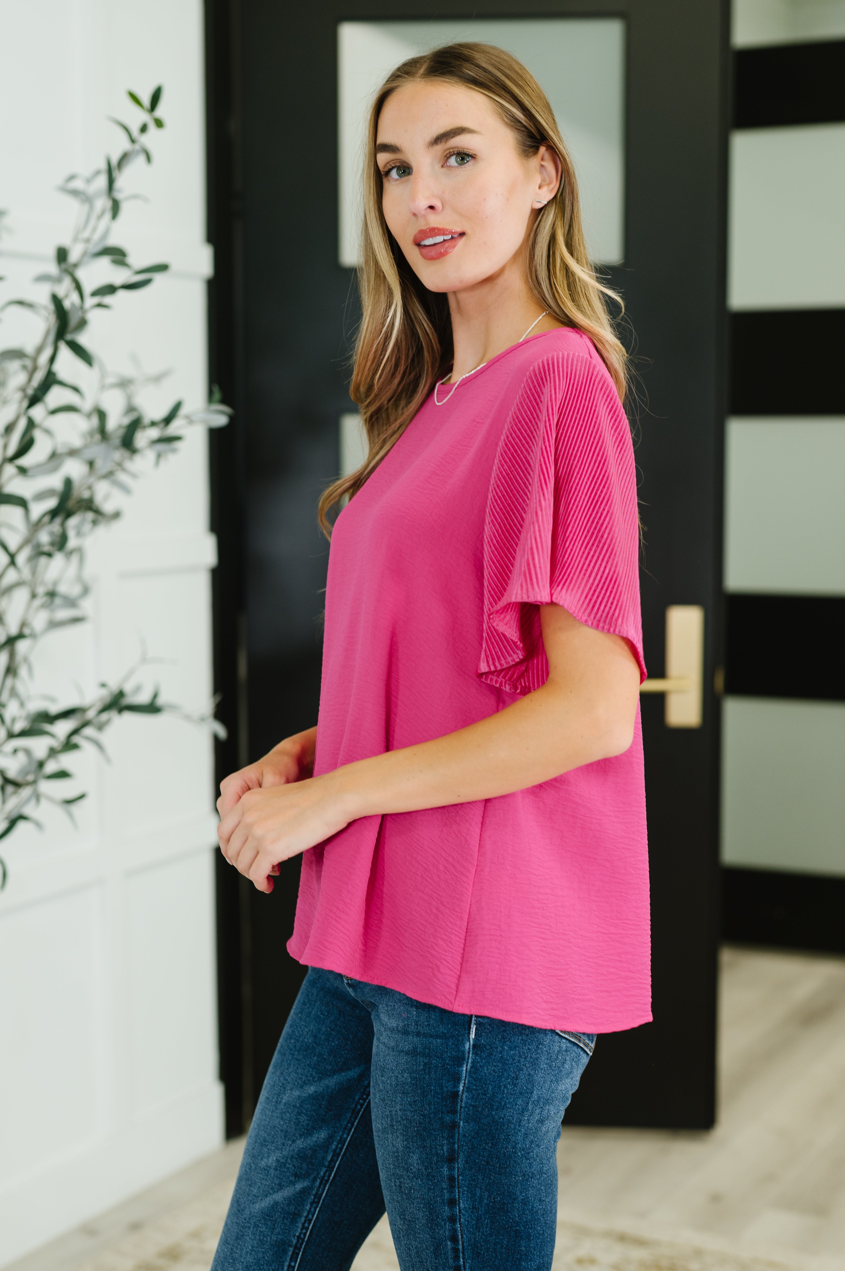 Pink and Perfect Ruffle Sleeve Top Tops Ave Shops- Tilden Co.