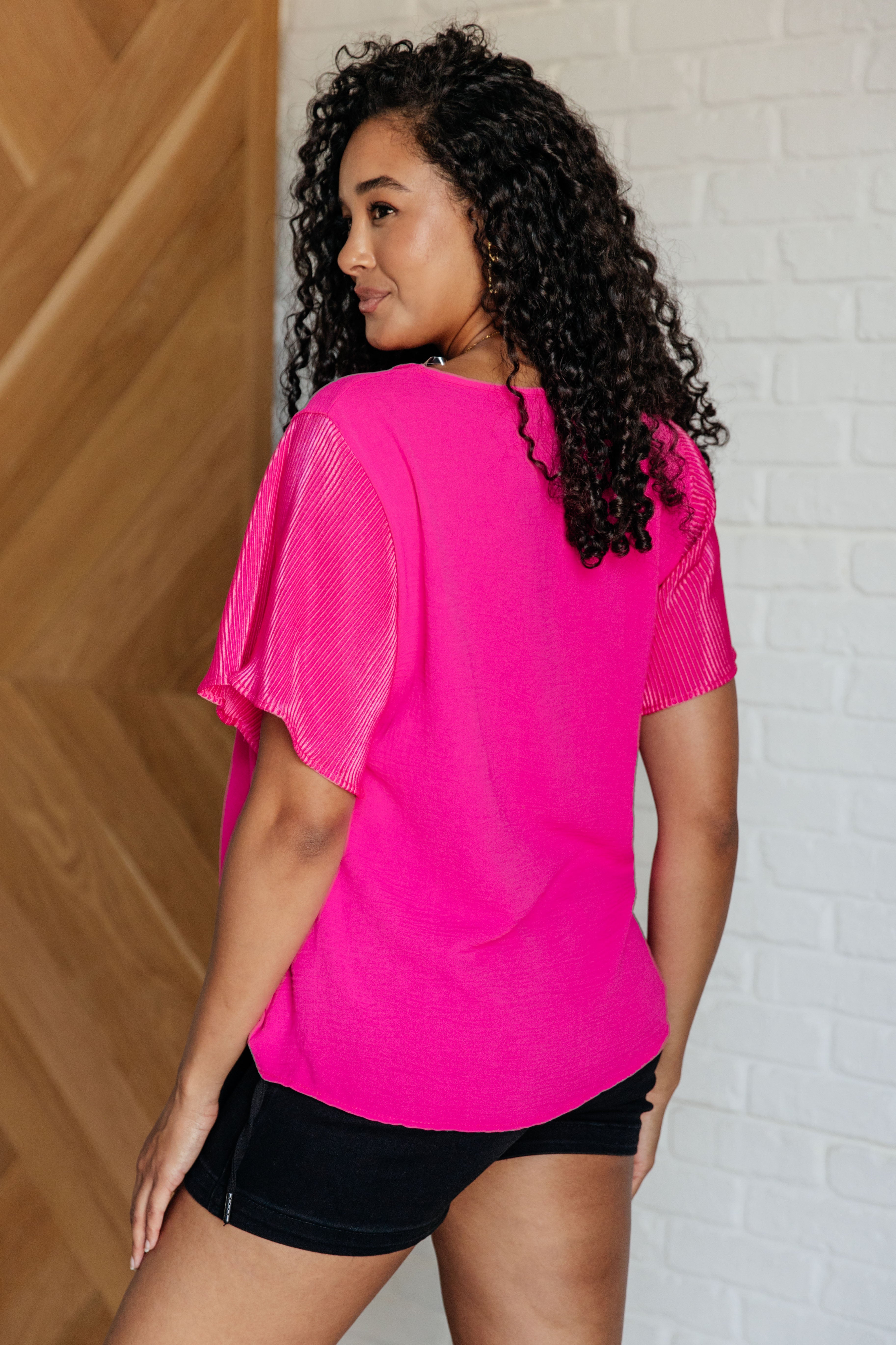 Pink and Perfect Ruffle Sleeve Top Tops Ave Shops- Tilden Co.