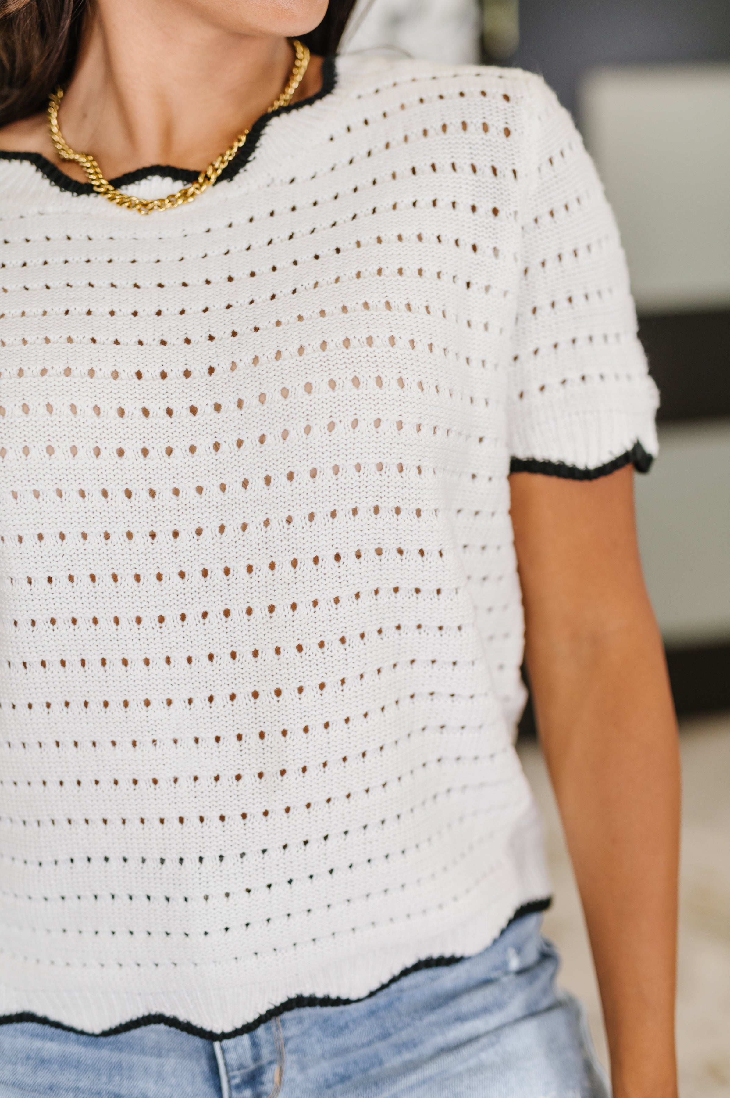 Pinkies Up Knit Top in White Womens Ave Shops- Tilden Co.