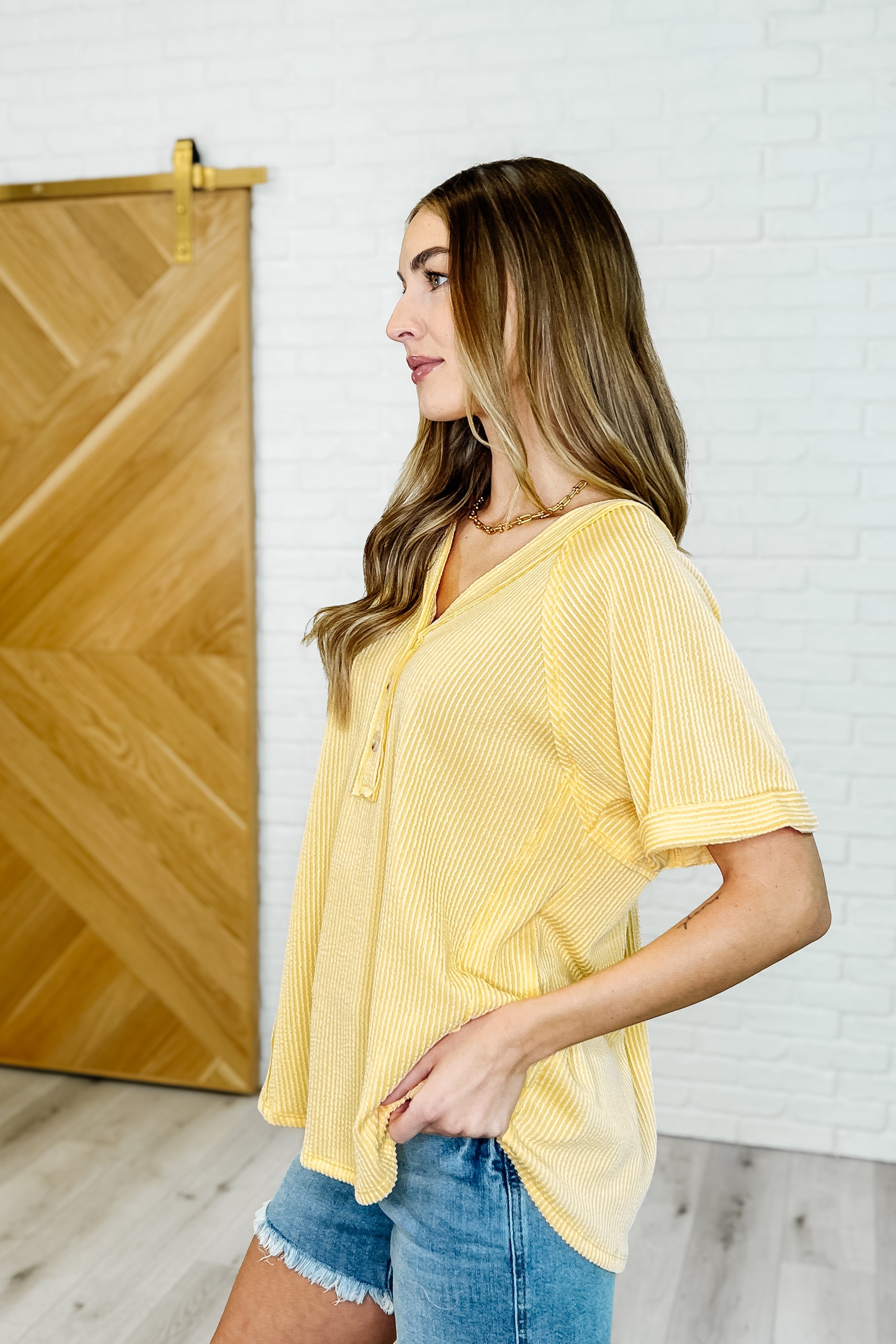 Plain and Sassy V-Neck Tee in Lemonade Womens Ave Shops- Tilden Co.