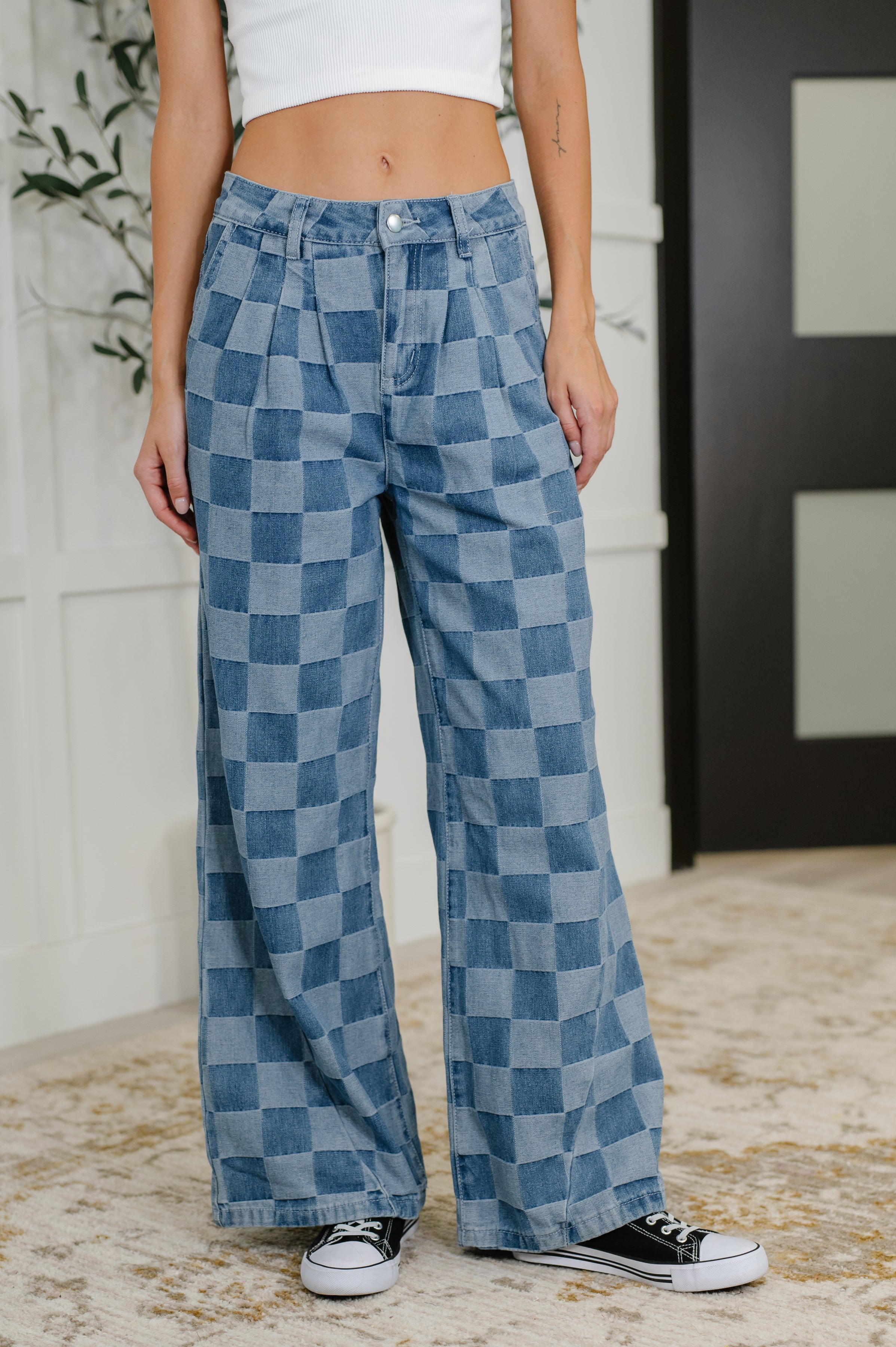 PREORDER: Please Detail Wide Leg Checkered Bottoms Womens Ave Shops- Tilden Co.