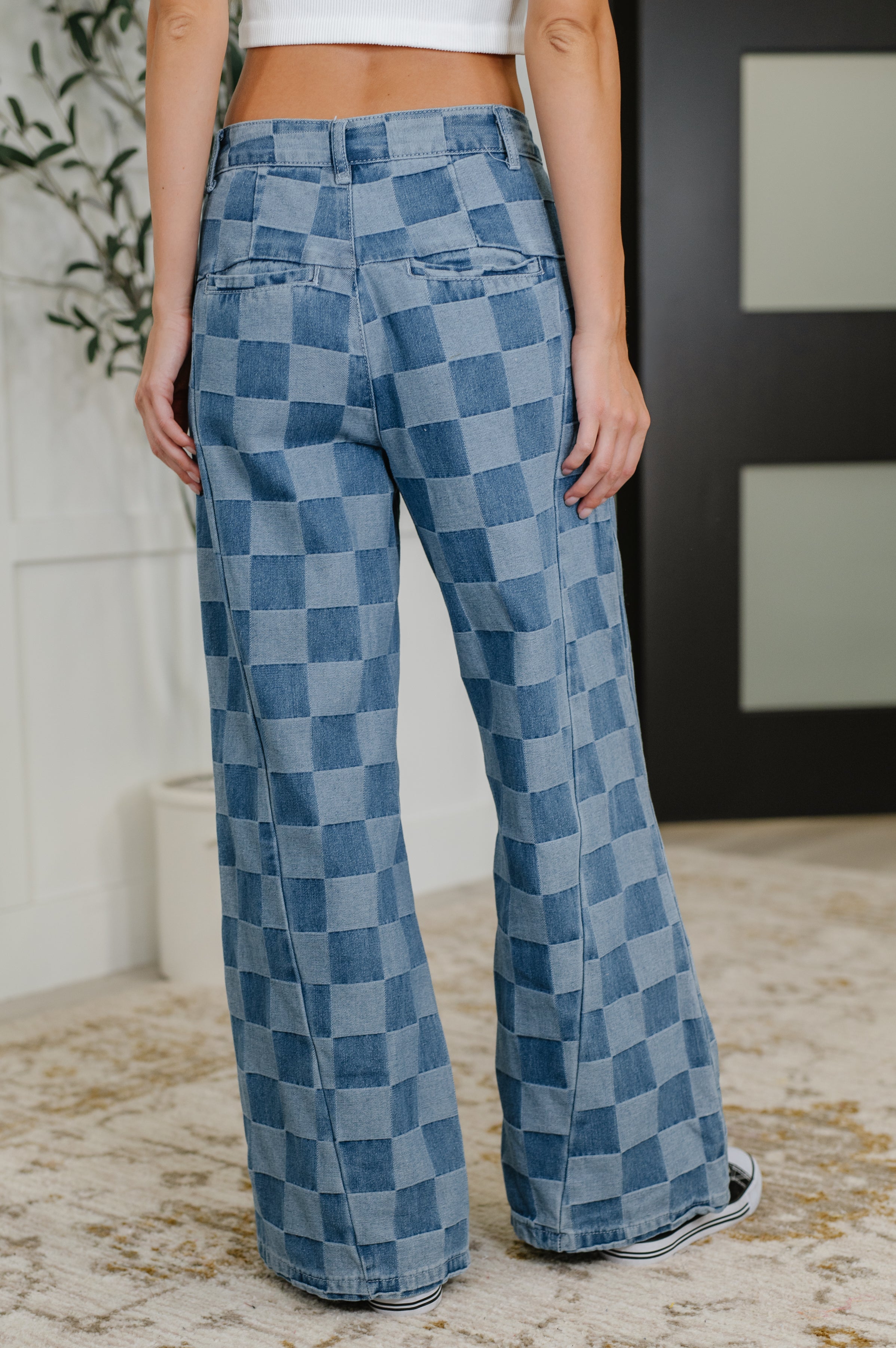 PREORDER: Please Detail Wide Leg Checkered Bottoms Womens Ave Shops- Tilden Co.