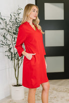 Portfolio Quarter Sleeve Dress in Red Womens Ave Shops- Tilden Co.