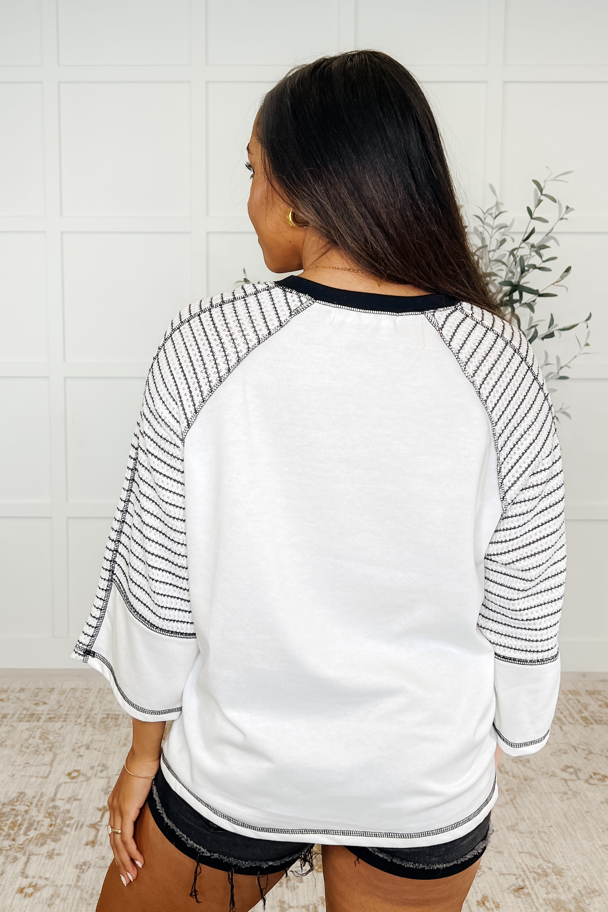 Preoccupied Striped Sleeve Top in Black Womens Ave Shops- Tilden Co.