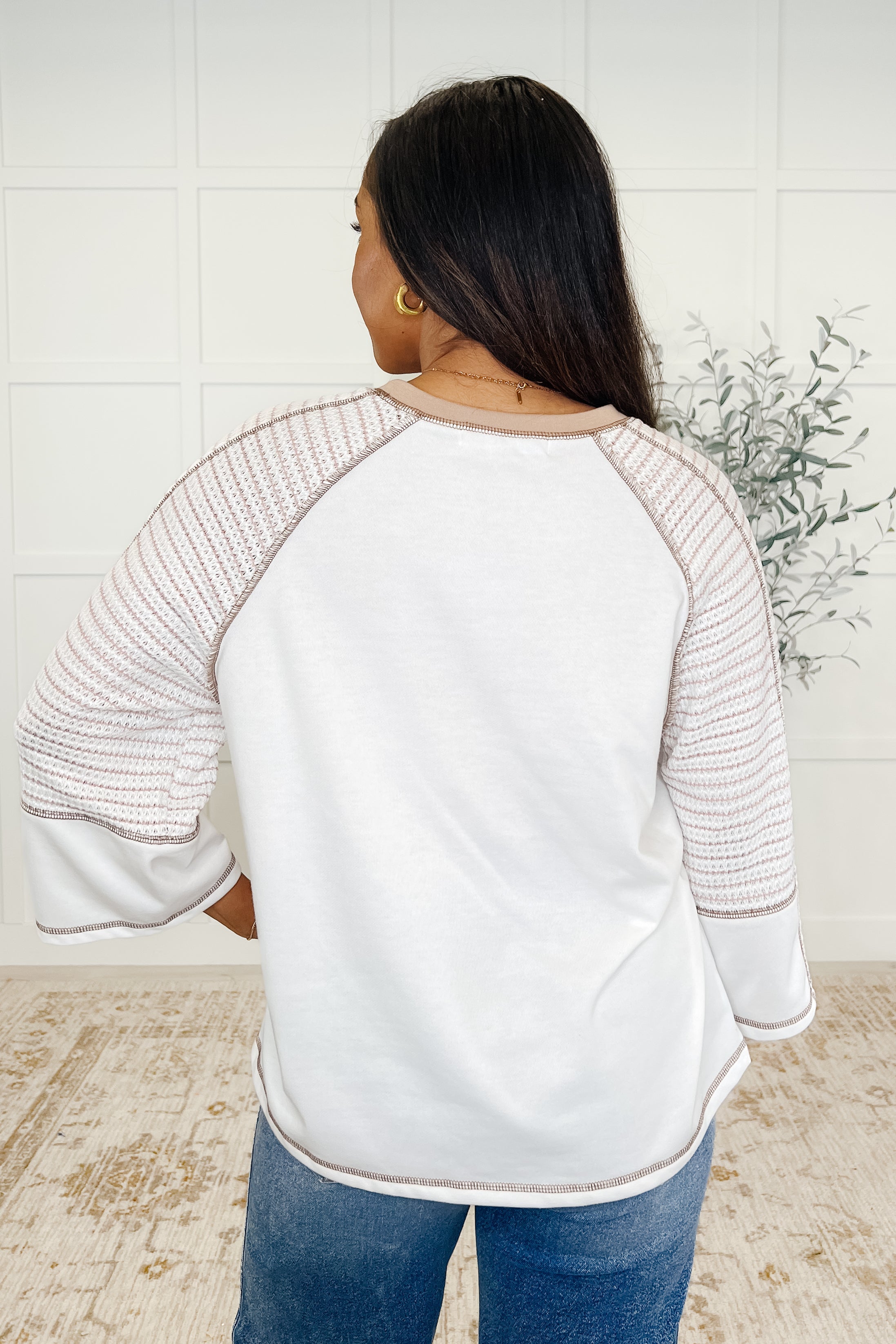 Preoccupied Striped Sleeve Top in Tan Womens Ave Shops- Tilden Co.