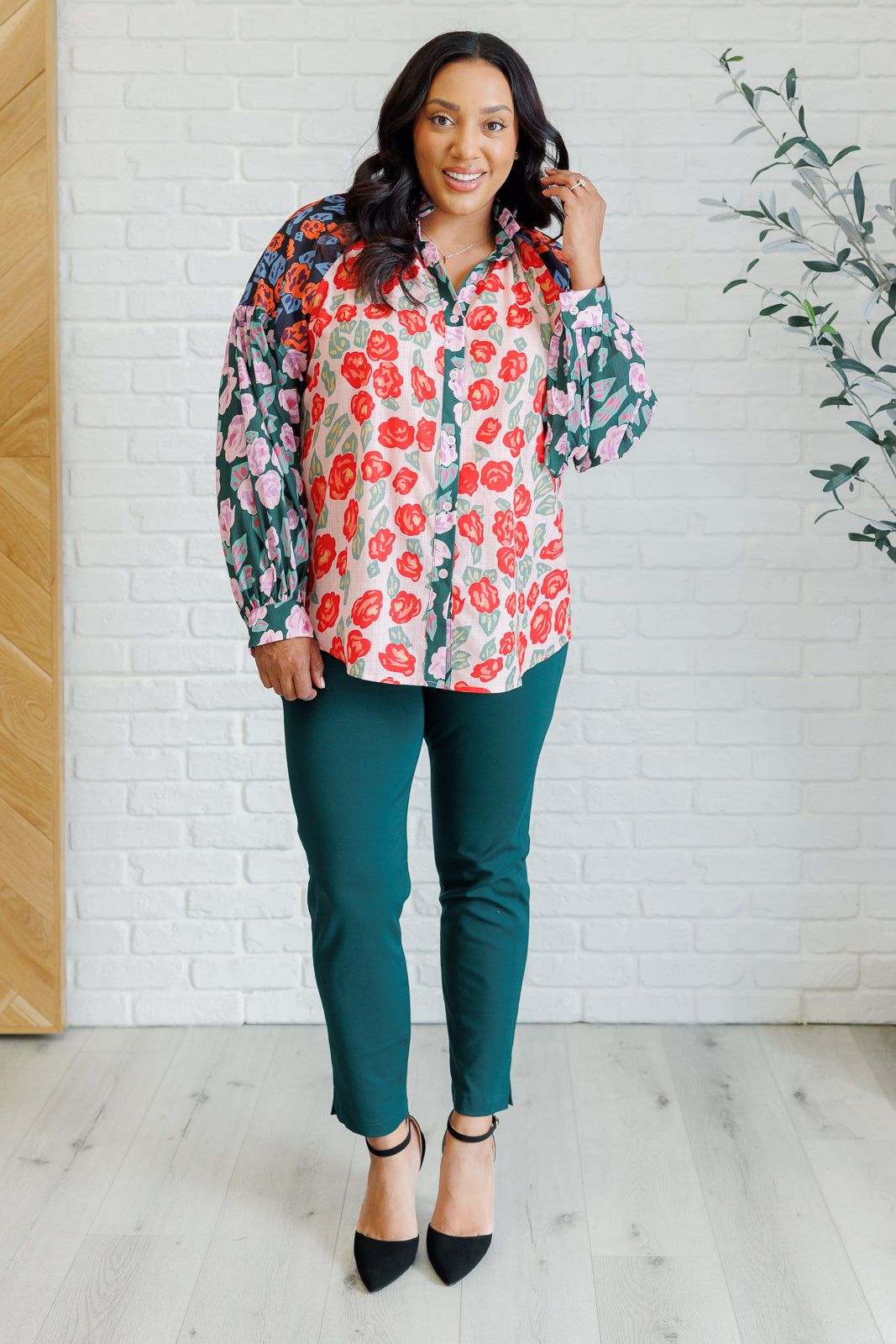 Presupposed Ideas Mixed Print Button Up Blouse    Blouses Ave Shops- Tilden Co.