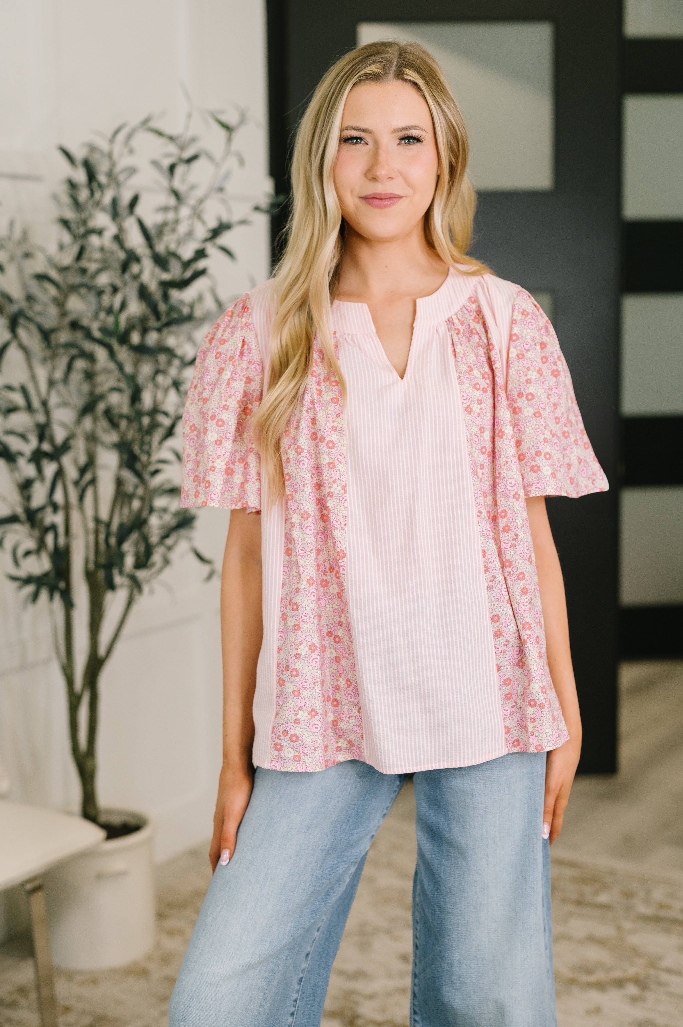Pretty Prime Bell Sleeve Color Block Blouse Womens Ave Shops- Tilden Co.
