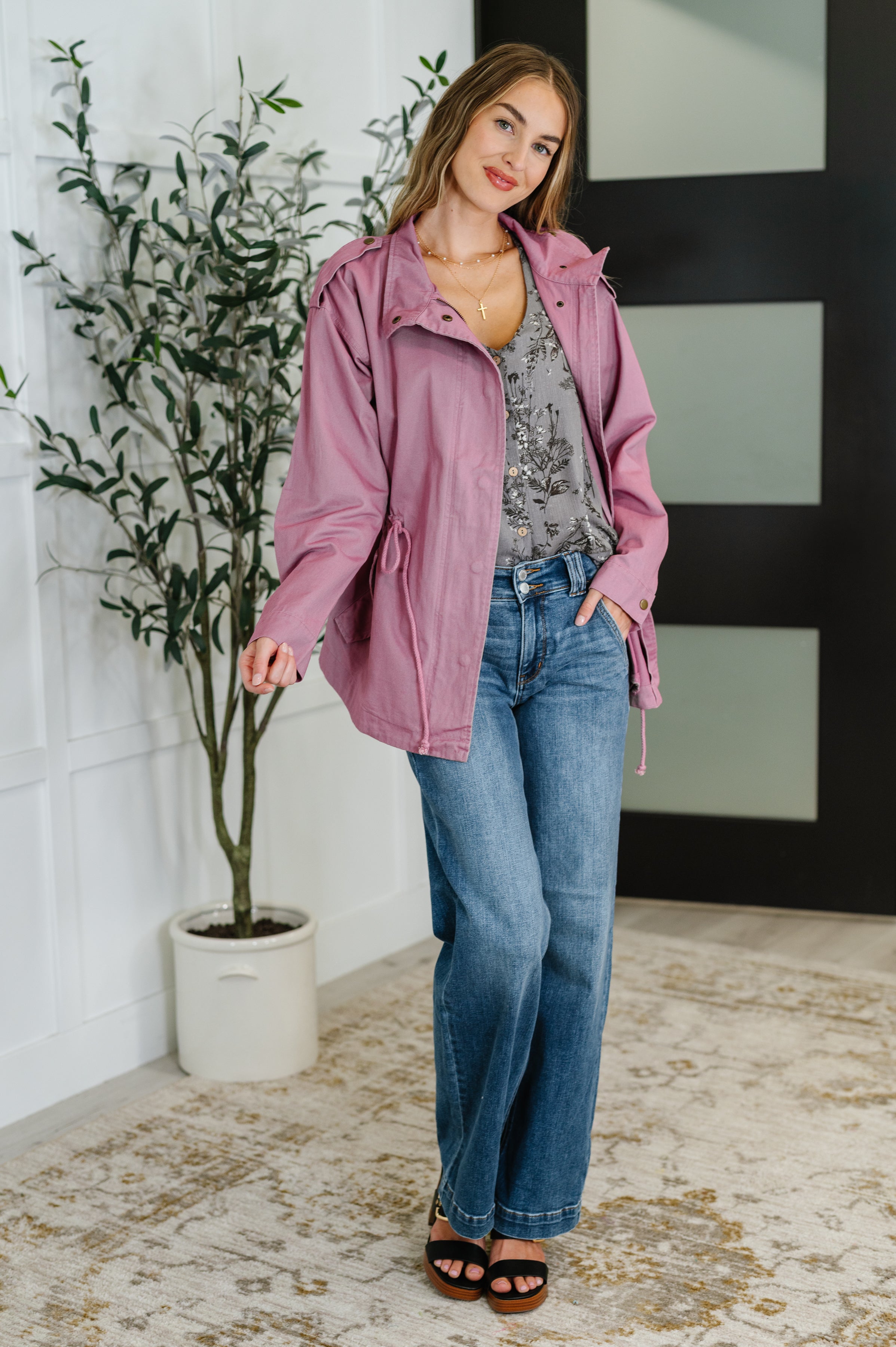 Puddle Jumper Full Front Zip Up Jacket in Mauve Womens Ave Shops- Tilden Co.