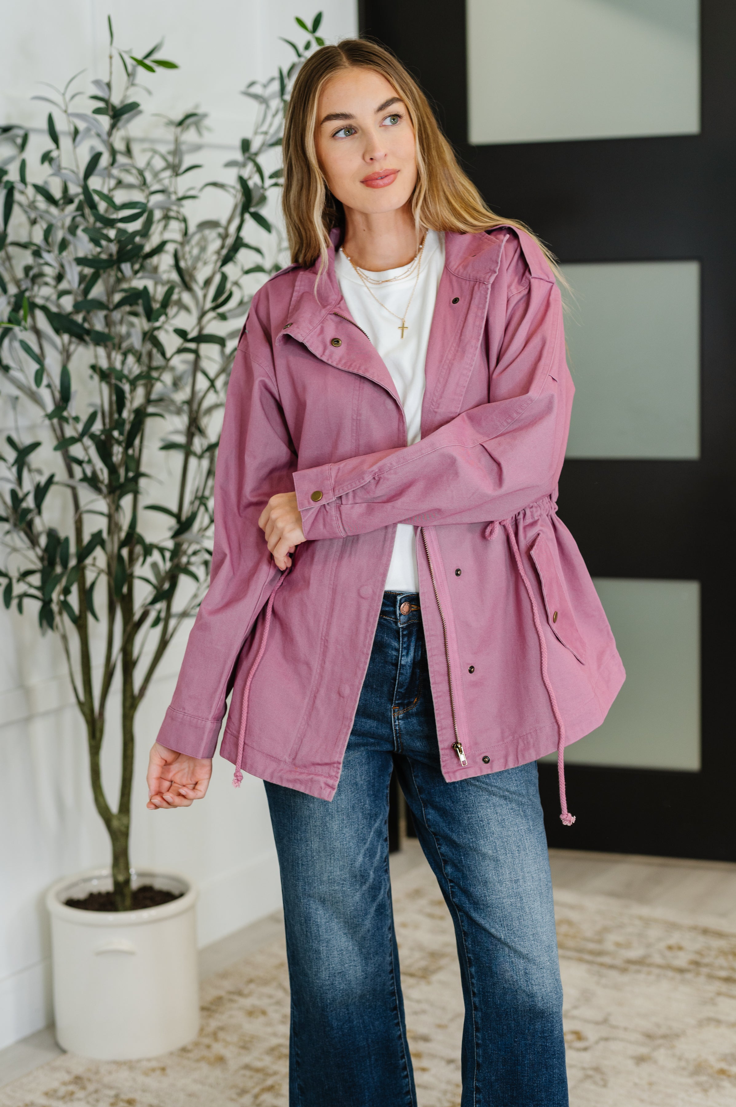 Puddle Jumper Full Front Zip Up Jacket in Mauve Womens Ave Shops- Tilden Co.
