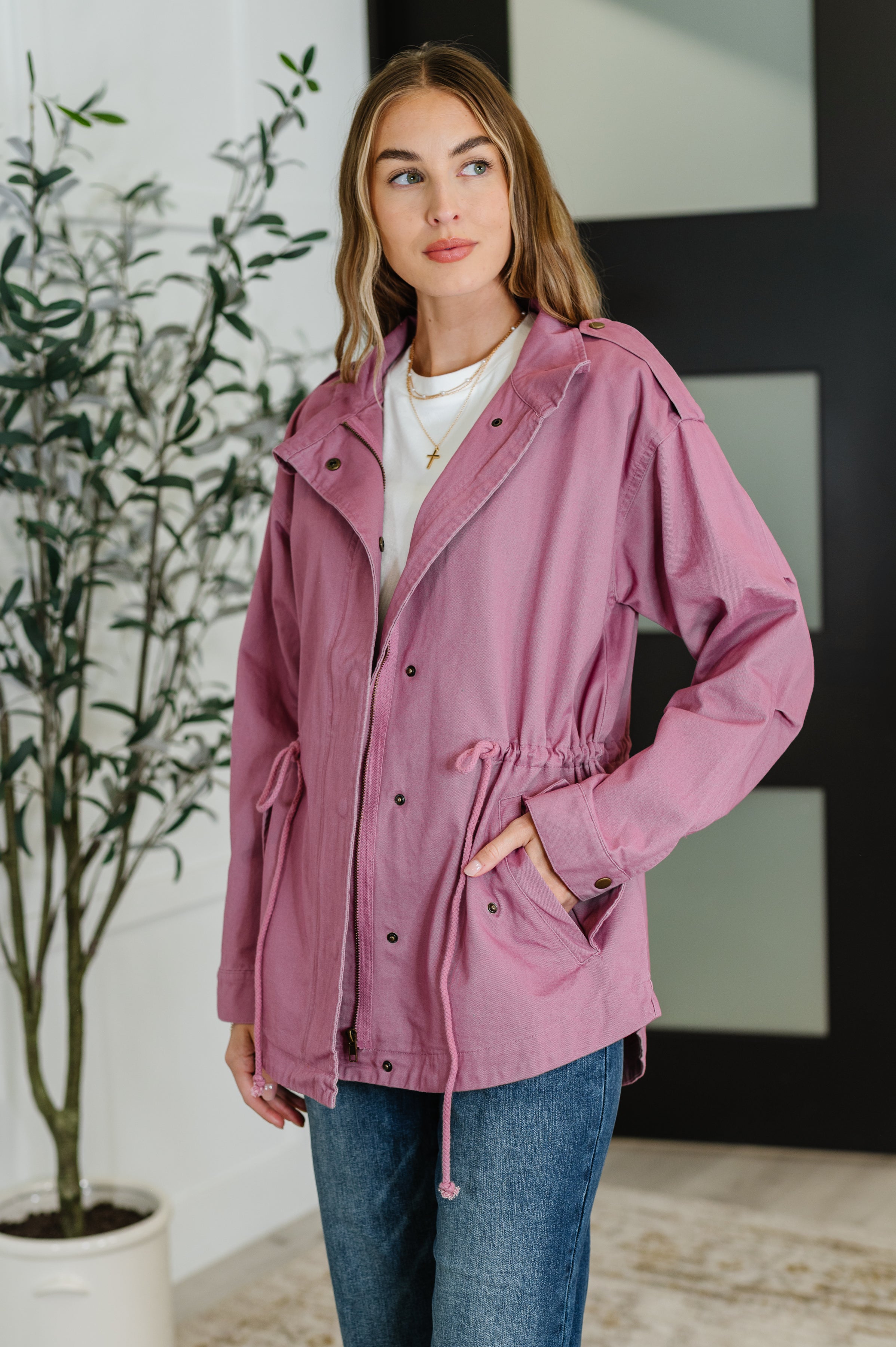 Puddle Jumper Full Front Zip Up Jacket in Mauve Womens Ave Shops- Tilden Co.