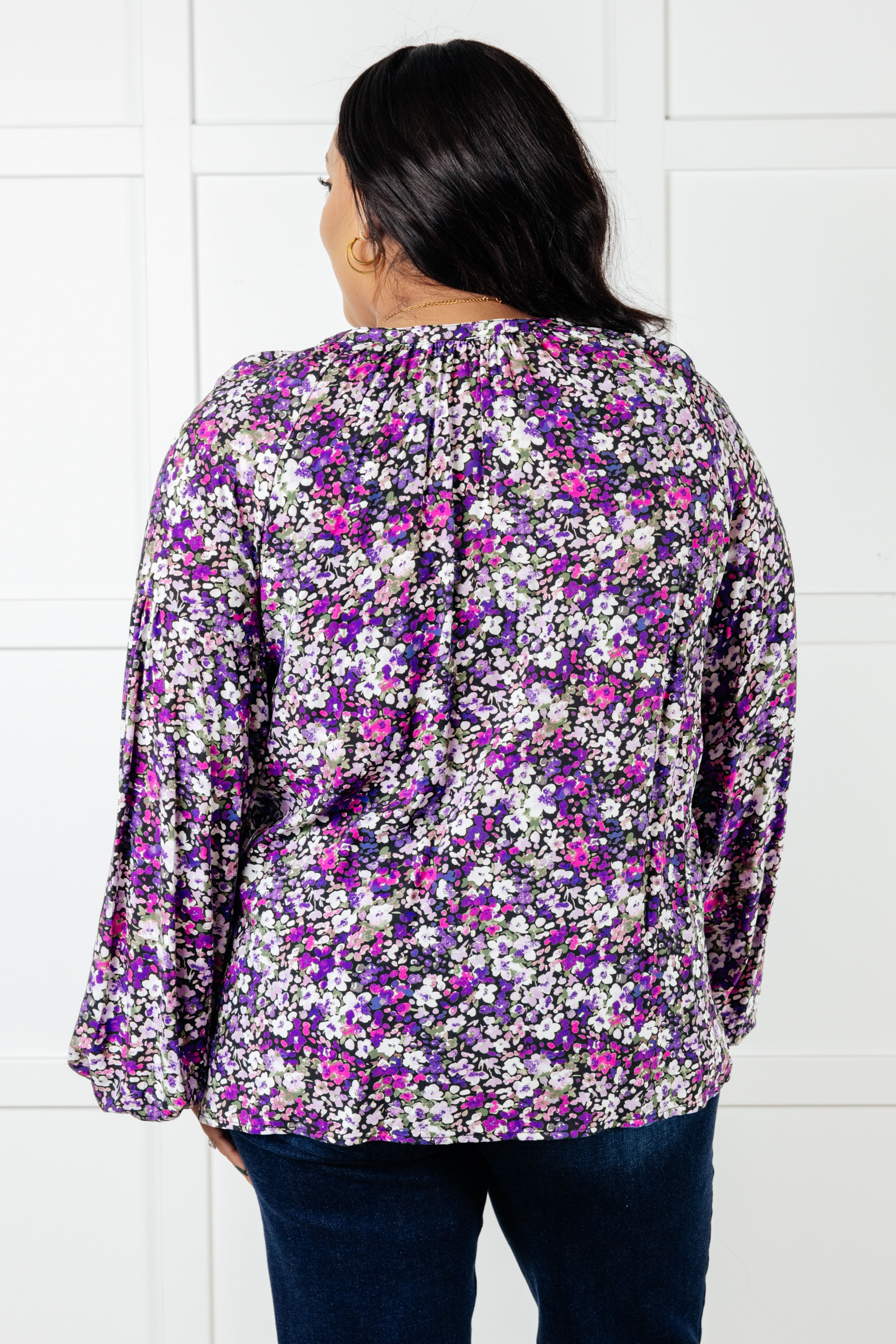 Pulled Together Ditsy Floral Bubble Sleeve Blouse Blouses Ave Shops- Tilden Co.