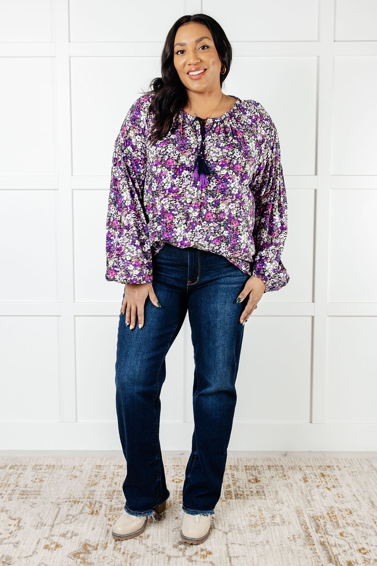 Pulled Together Ditsy Floral Bubble Sleeve Blouse Blouses Ave Shops- Tilden Co.