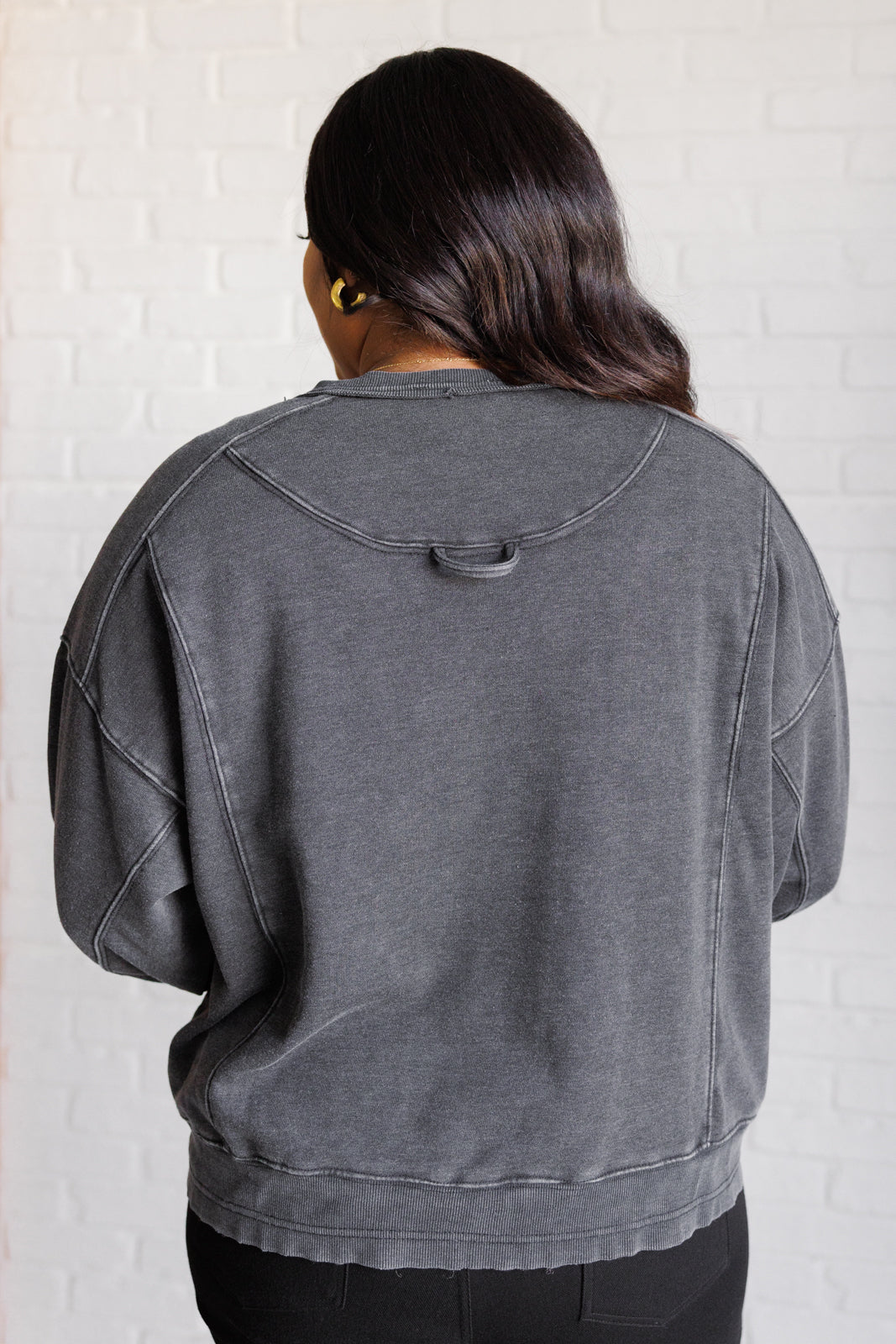 Quick Fix Mineral Wash Crew Neck Pullover in Black    Tops Ave Shops- Tilden Co.