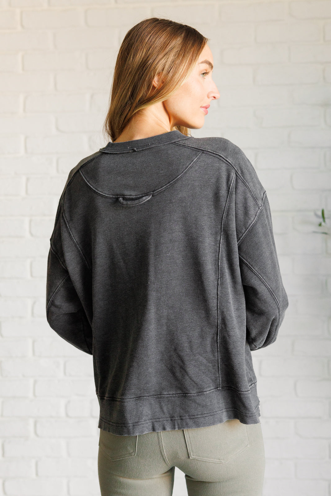 Quick Fix Mineral Wash Crew Neck Pullover in Black    Tops Ave Shops- Tilden Co.