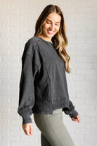 Quick Fix Mineral Wash Crew Neck Pullover in Black    Tops Ave Shops- Tilden Co.