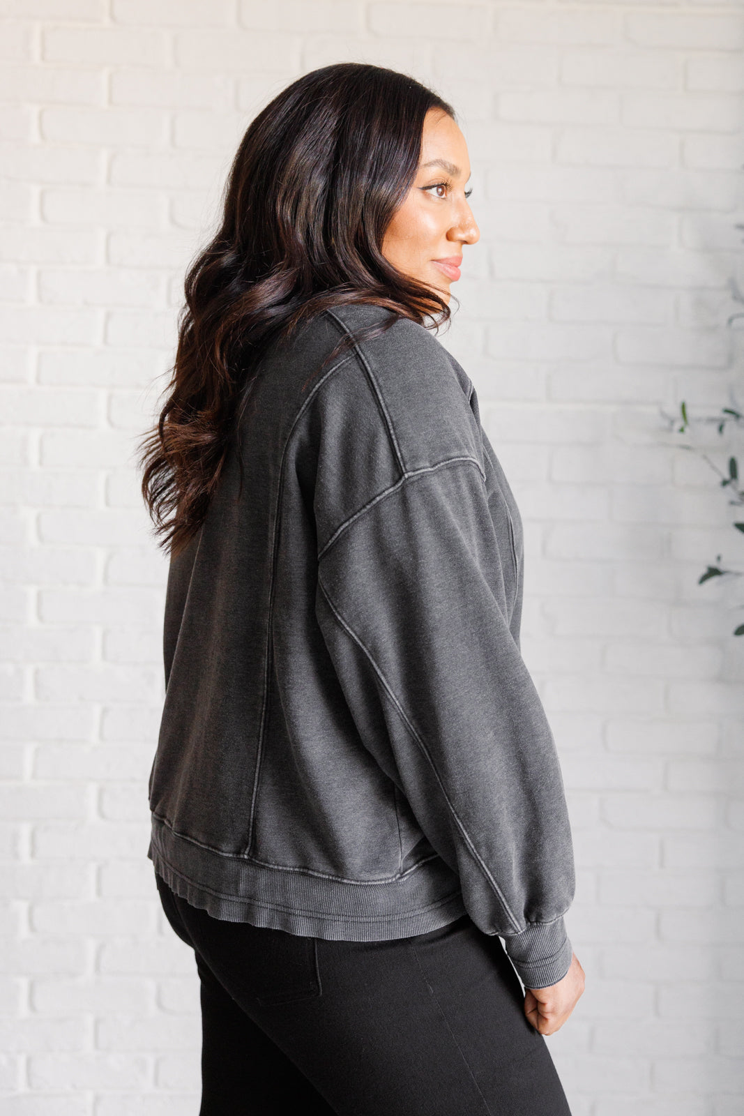 Quick Fix Mineral Wash Crew Neck Pullover in Black    Tops Ave Shops- Tilden Co.