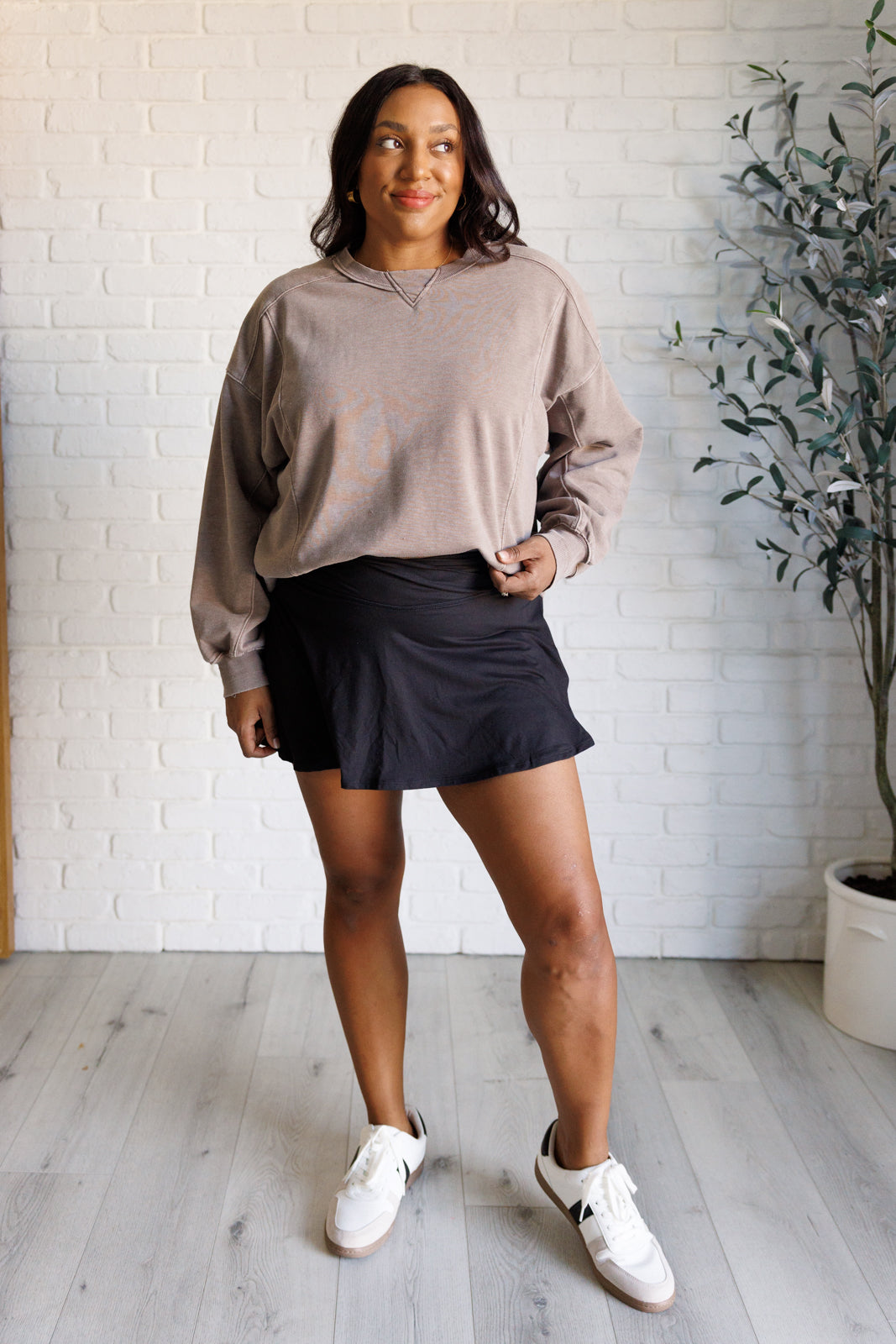 Quick Fix Mineral Wash Crew Neck Pullover in Mocha    Tops Ave Shops- Tilden Co.