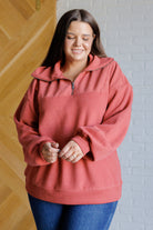 Quite the Impression Half Zip Pullover in Rust    Tops Ave Shops- Tilden Co.