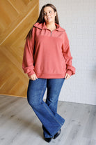 Quite the Impression Half Zip Pullover in Rust    Tops Ave Shops- Tilden Co.