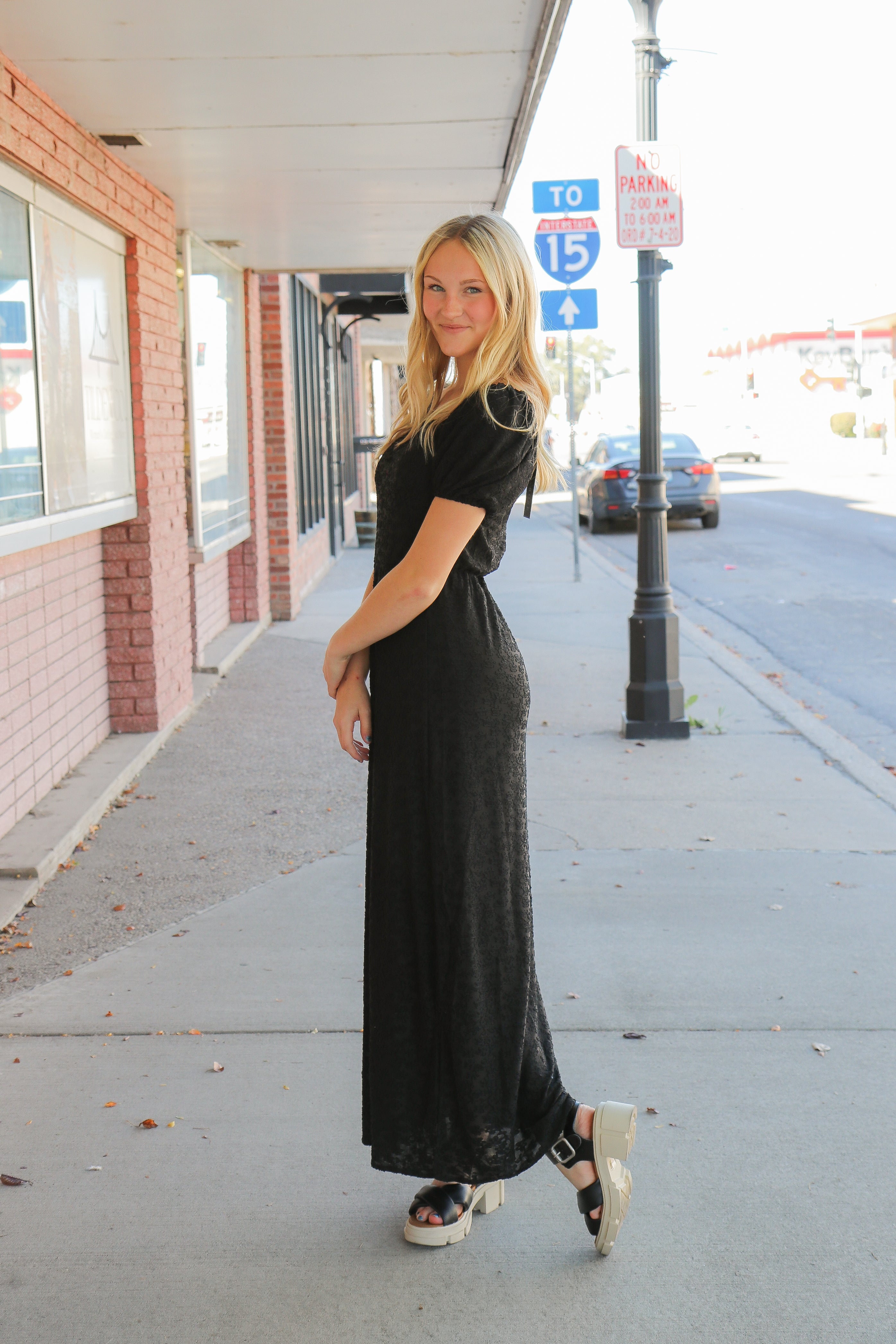 The Rae Dress in Black Textured    maxi dress Mikarose- Tilden Co.