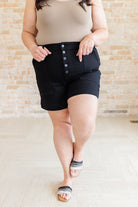 Reagan High Rise Button Fly Trouser Shorts Denim Ave Shops- Tilden Co.