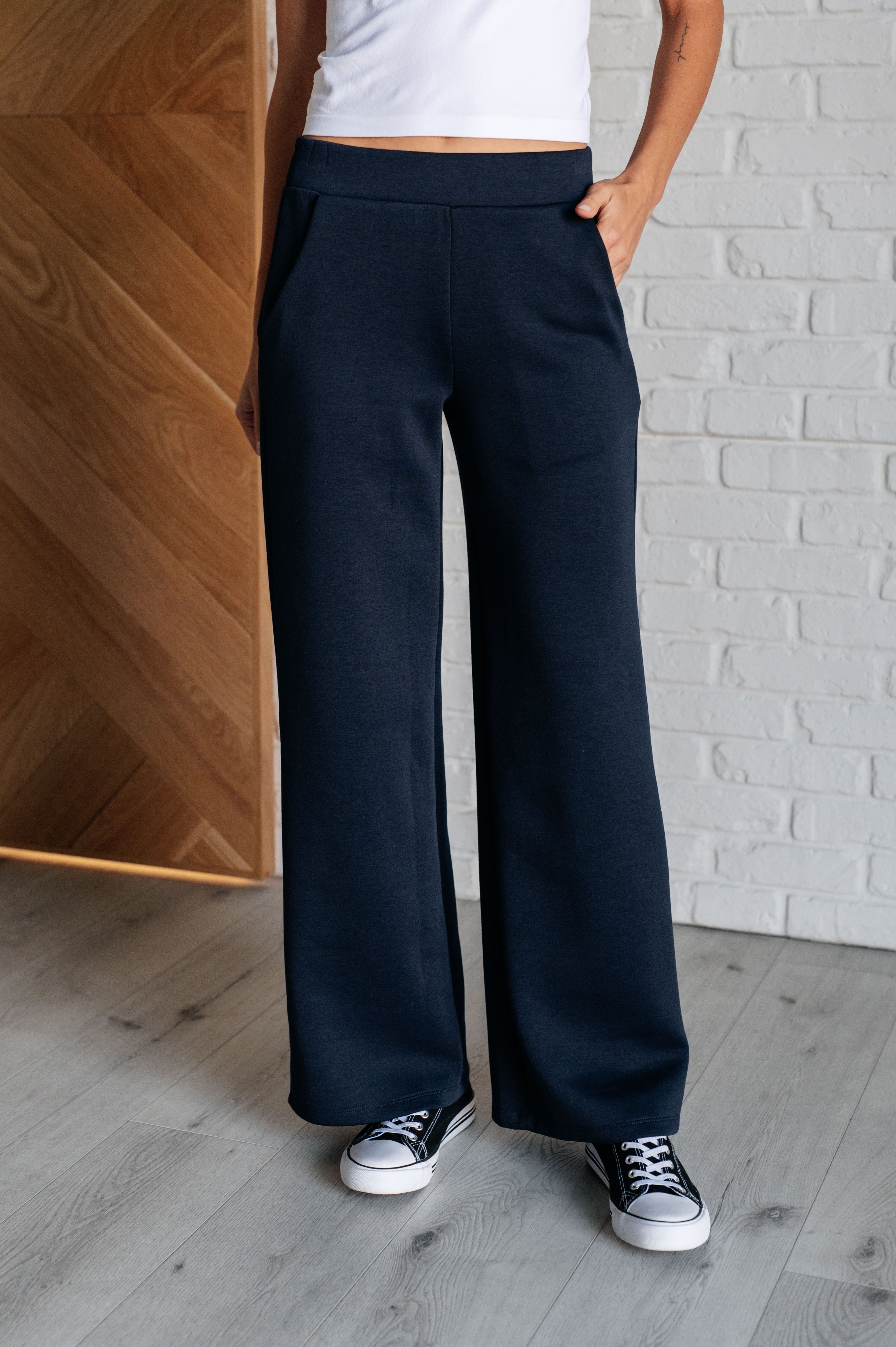 Resort Travel Wide Leg Crop Pant in  Navy    Athleisure Ave Shops- Tilden Co.