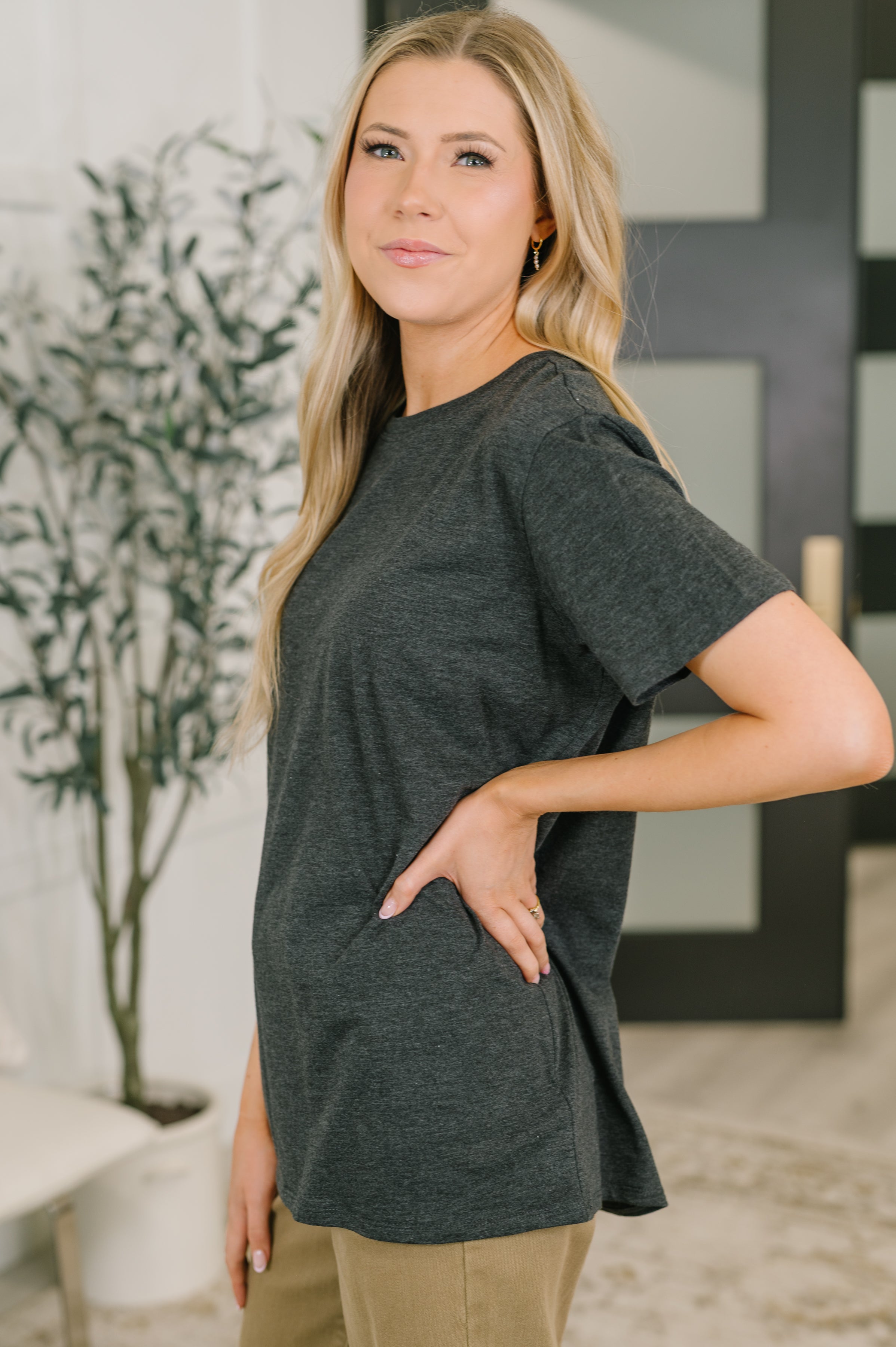 Rest Assured Basic Relaxed Tee in Charcoal Womens Ave Shops- Tilden Co.