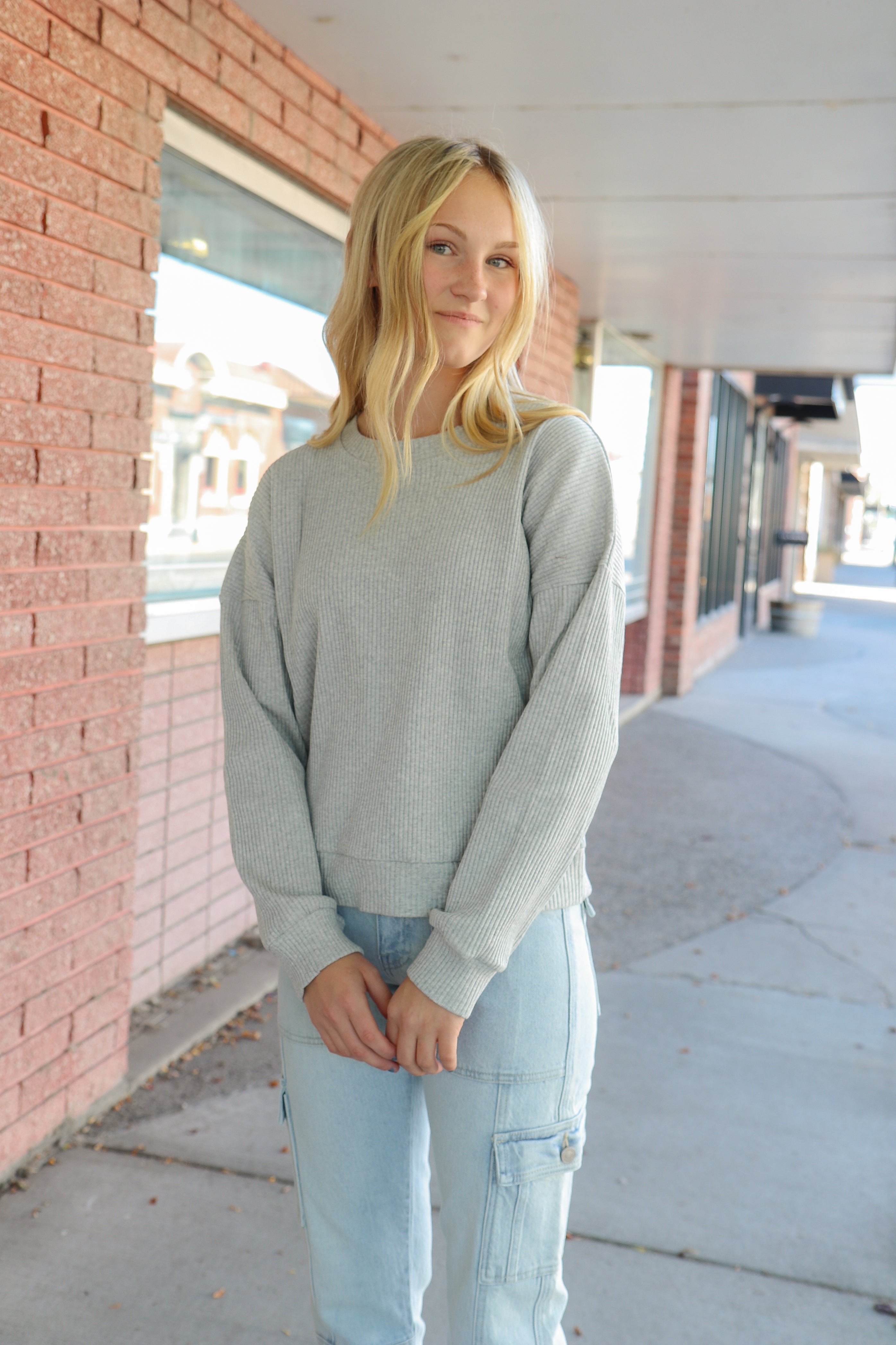 Ribbed Sweater in Light Heather Gray    Sweater Mikarose- Tilden Co.