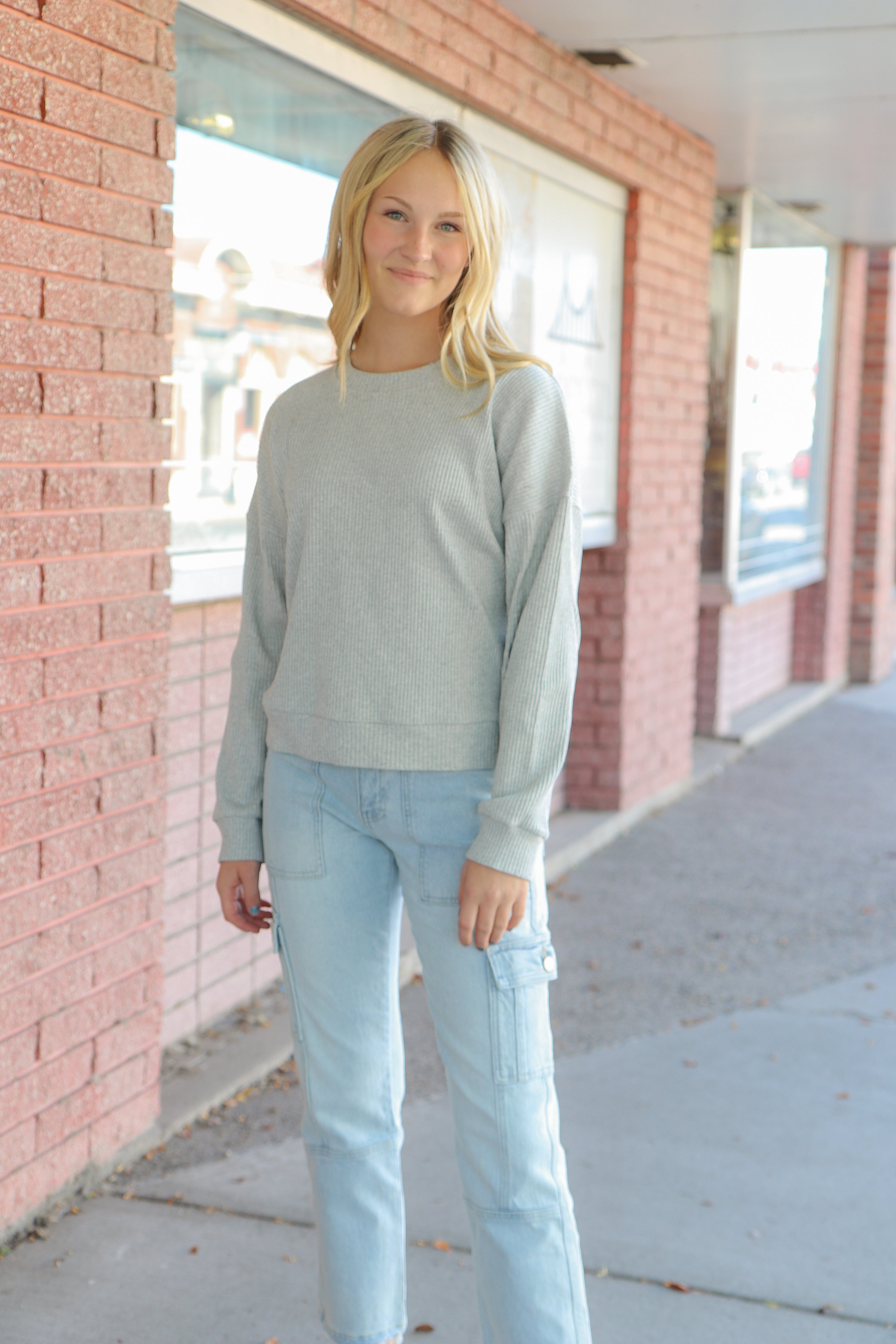 Ribbed Sweater in Light Heather Gray    Sweater Mikarose- Tilden Co.