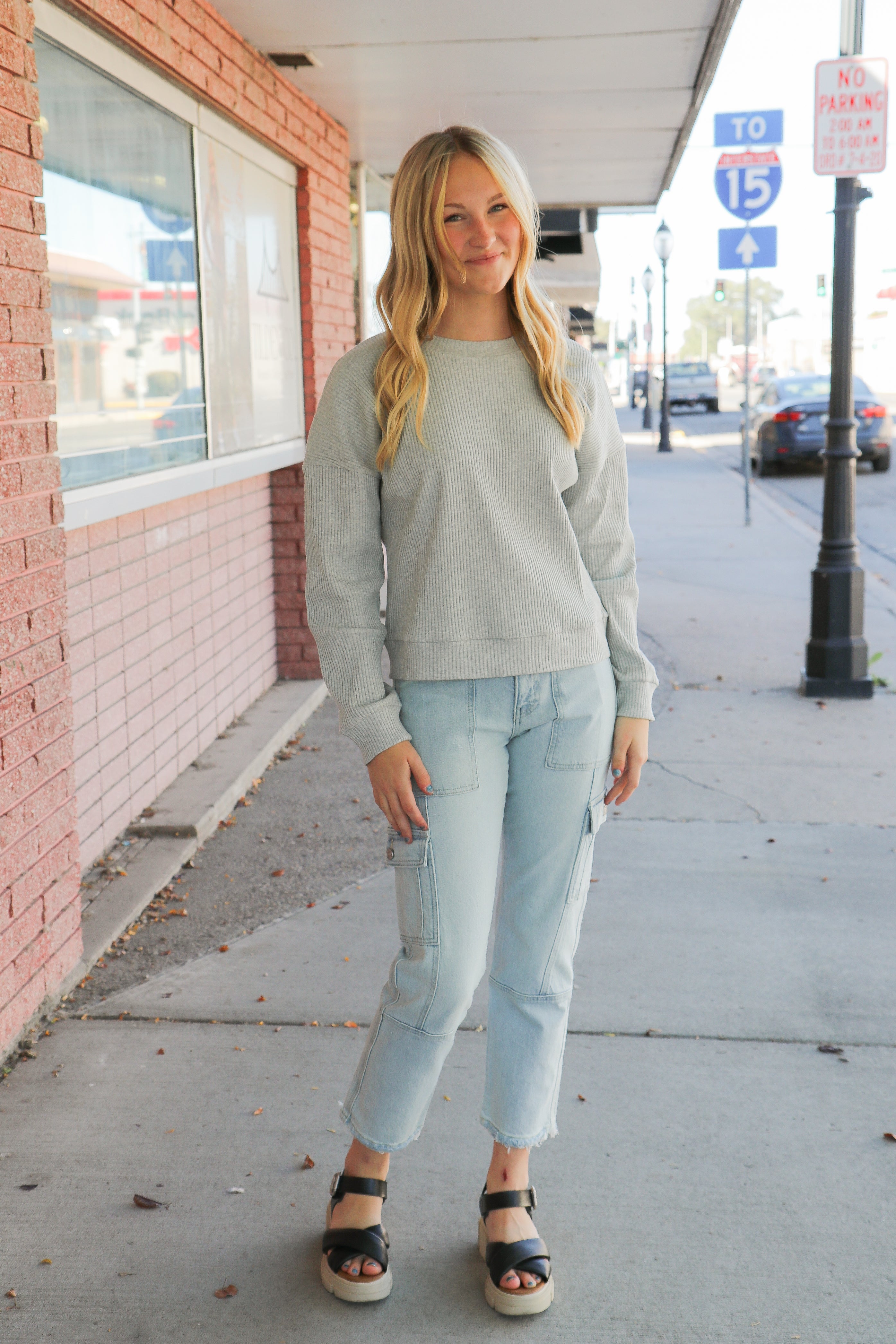 Ribbed Sweater in Light Heather Gray    Sweater Mikarose- Tilden Co.