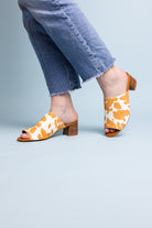 Richwood Peeptoe Tan and White Cowhide Slide    Shoes Ave Shops- Tilden Co.