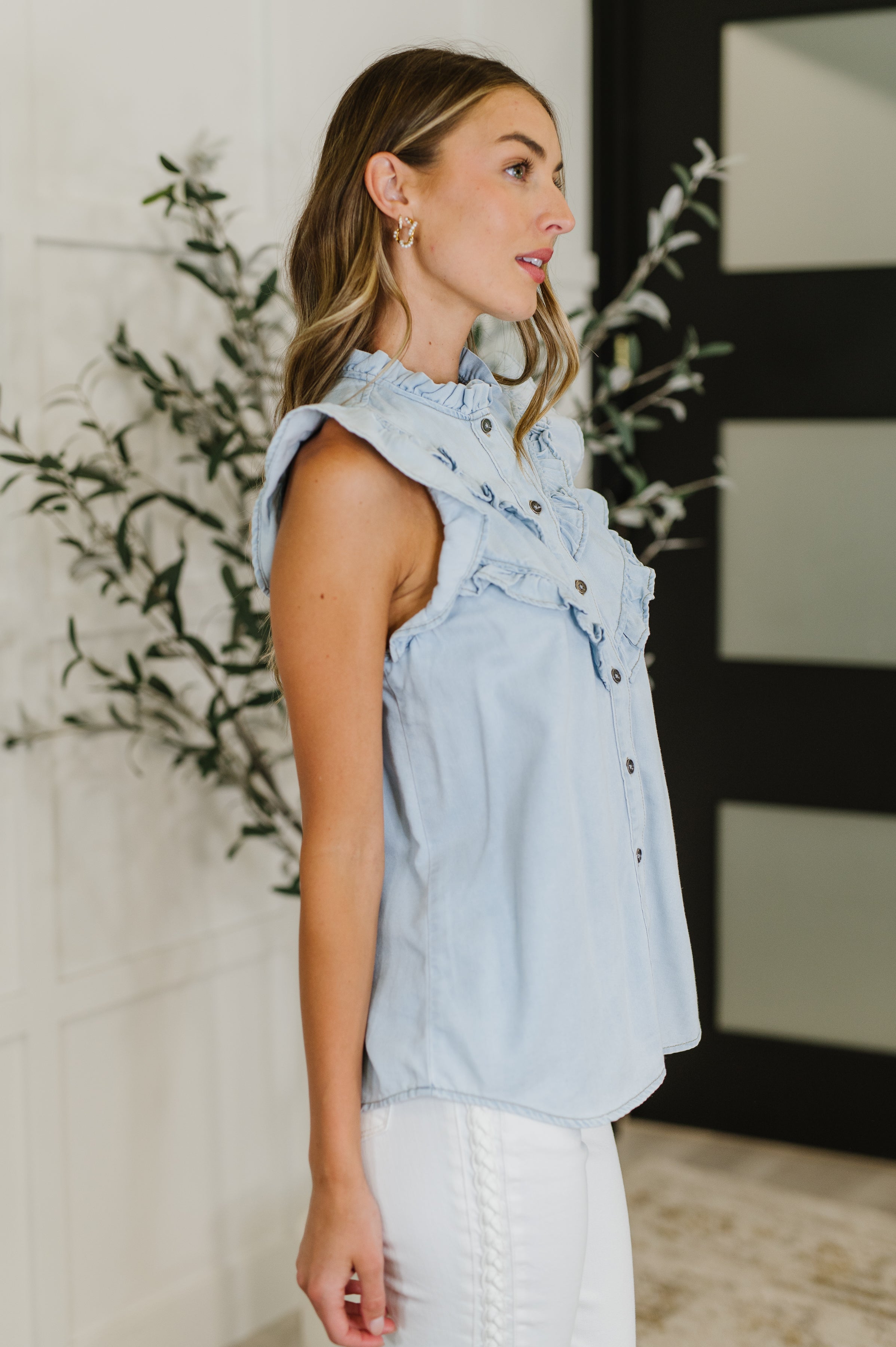 PREORDER: Ruffle Detailed Flutter Sleeve Top Womens Ave Shops- Tilden Co.