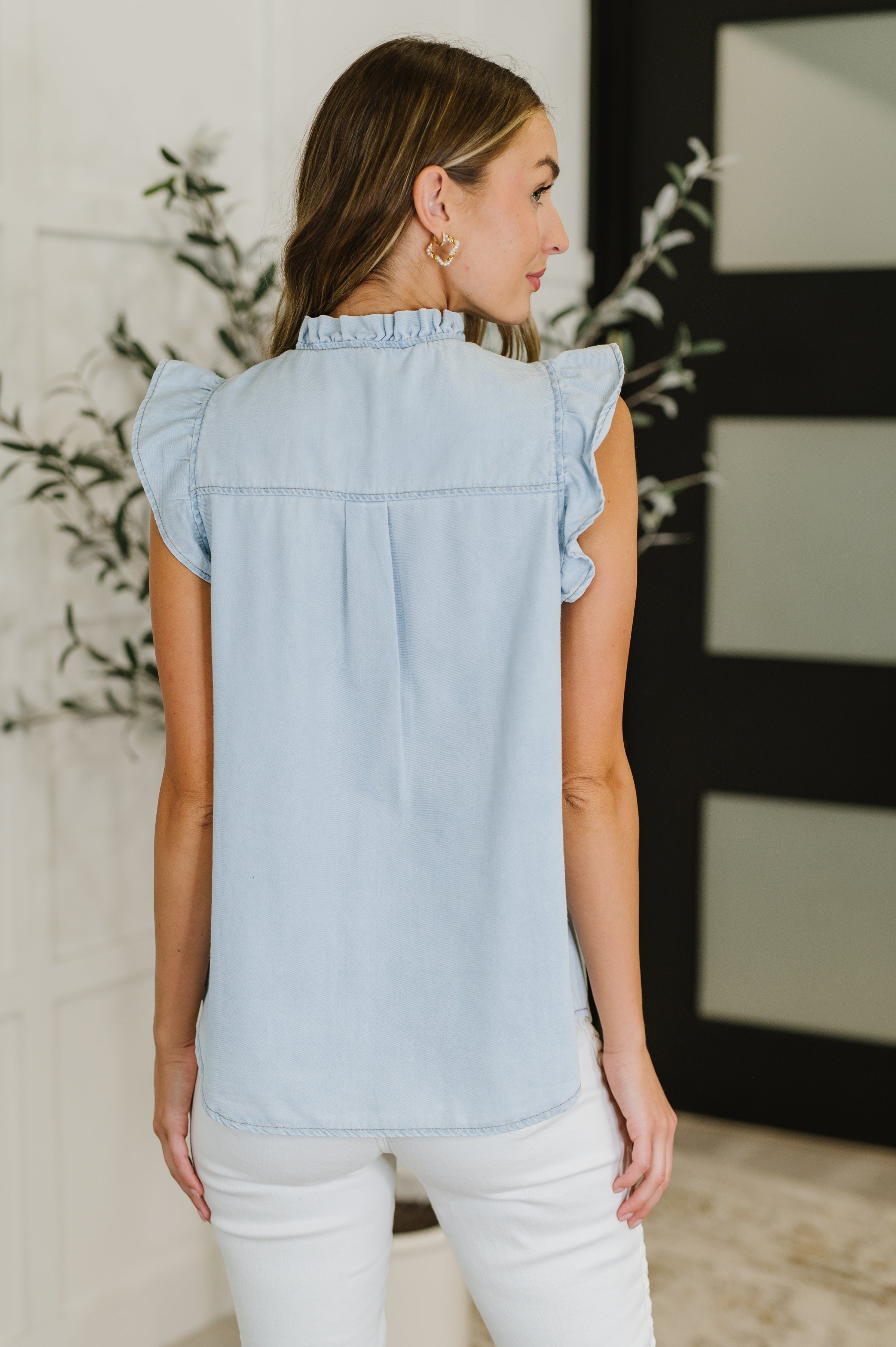 PREORDER: Ruffle Detailed Flutter Sleeve Top Womens Ave Shops- Tilden Co.