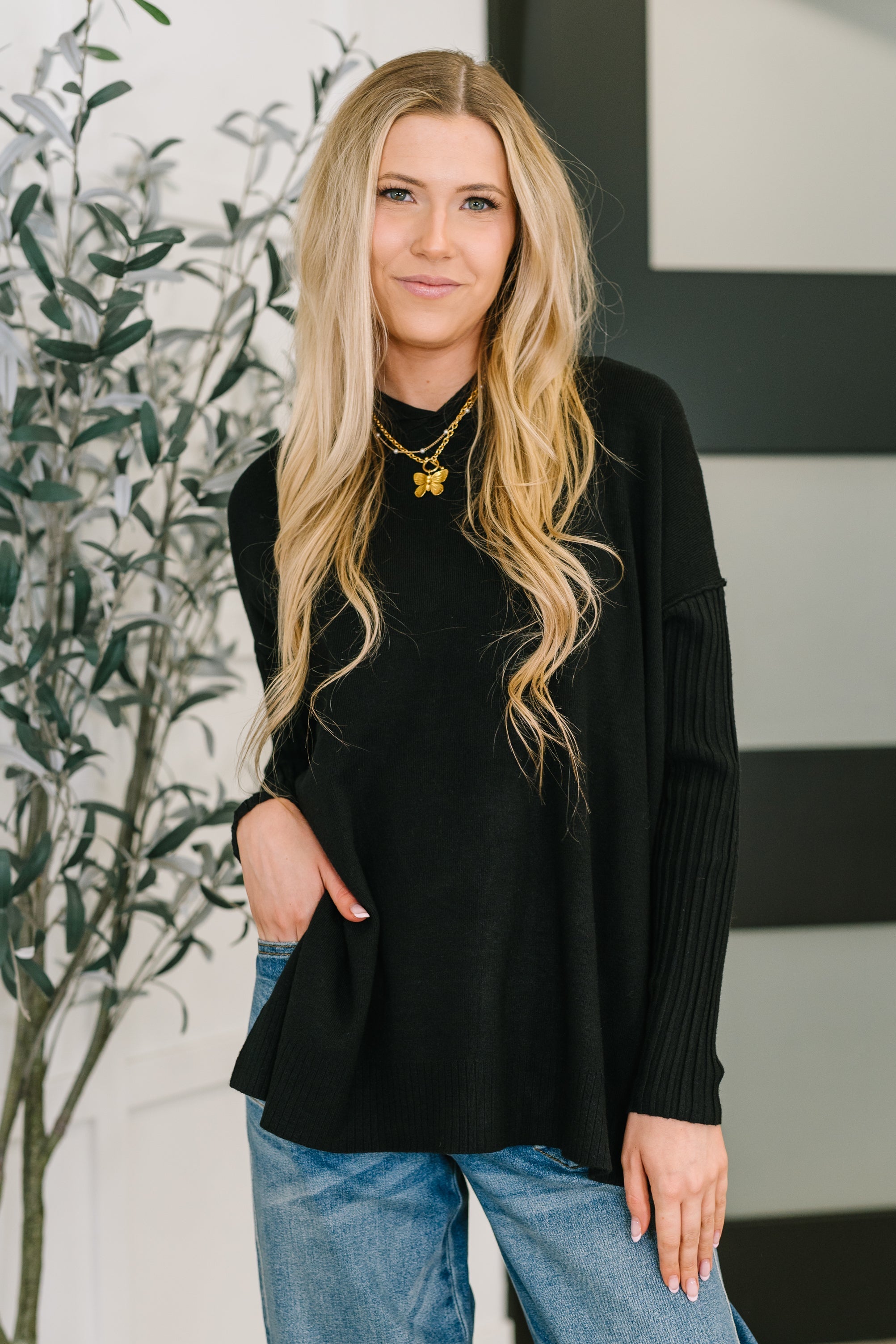 Running Late Hooded Long Sleeve in Black Womens Ave Shops- Tilden Co.